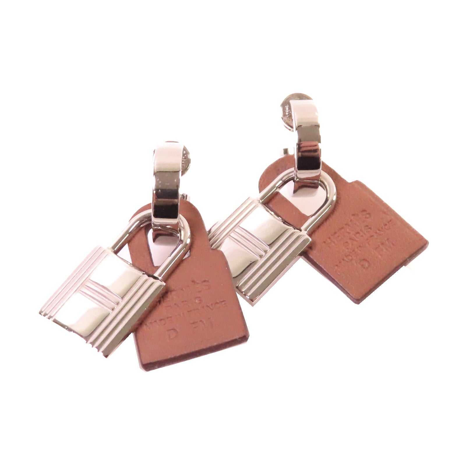 HERMES 【激減優惠】Swift皮革/金屬O'Kelly Earrings耳環銀色/啡色