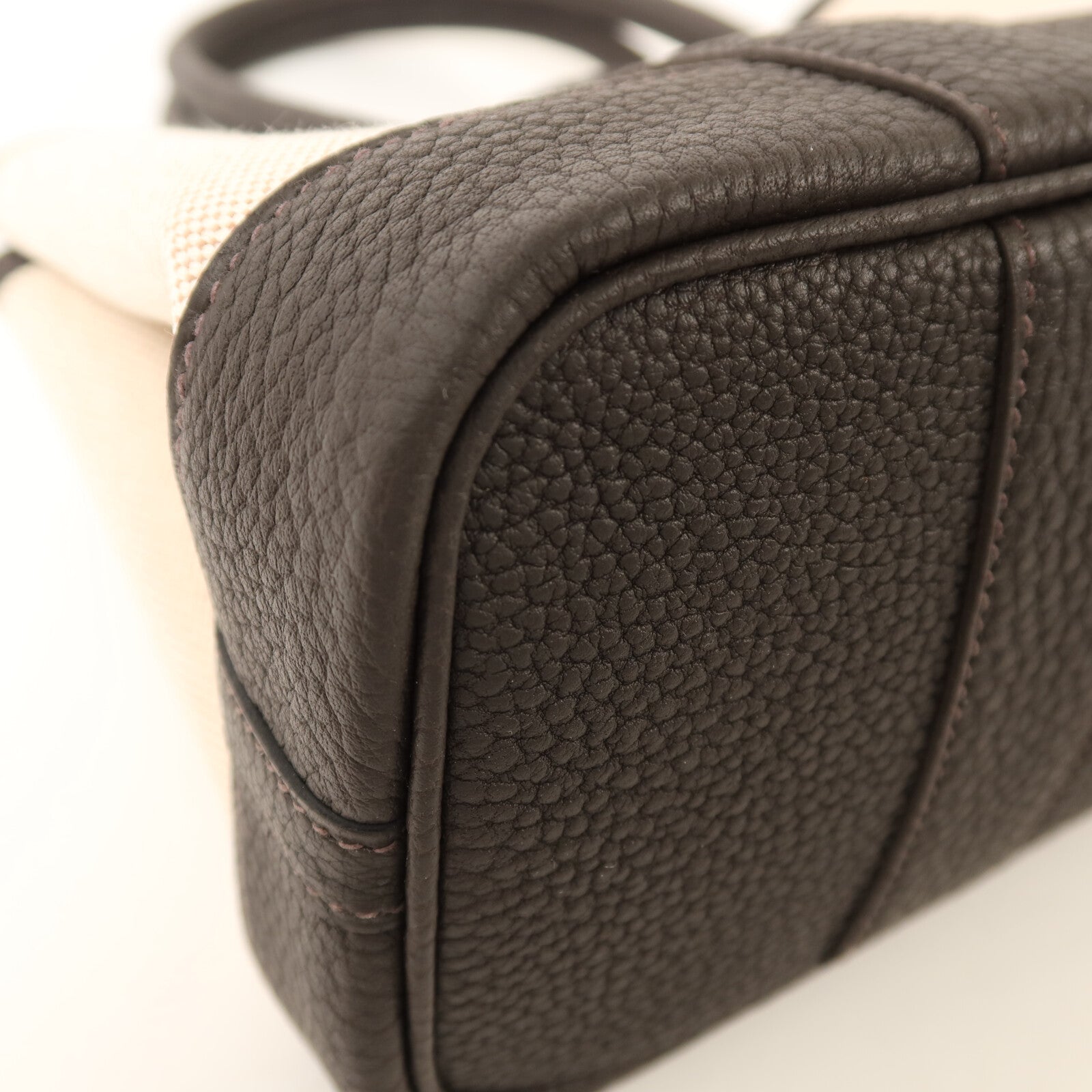 HERMES Toile H帆布Mini Garden Party銀扣手挽袋Ebene