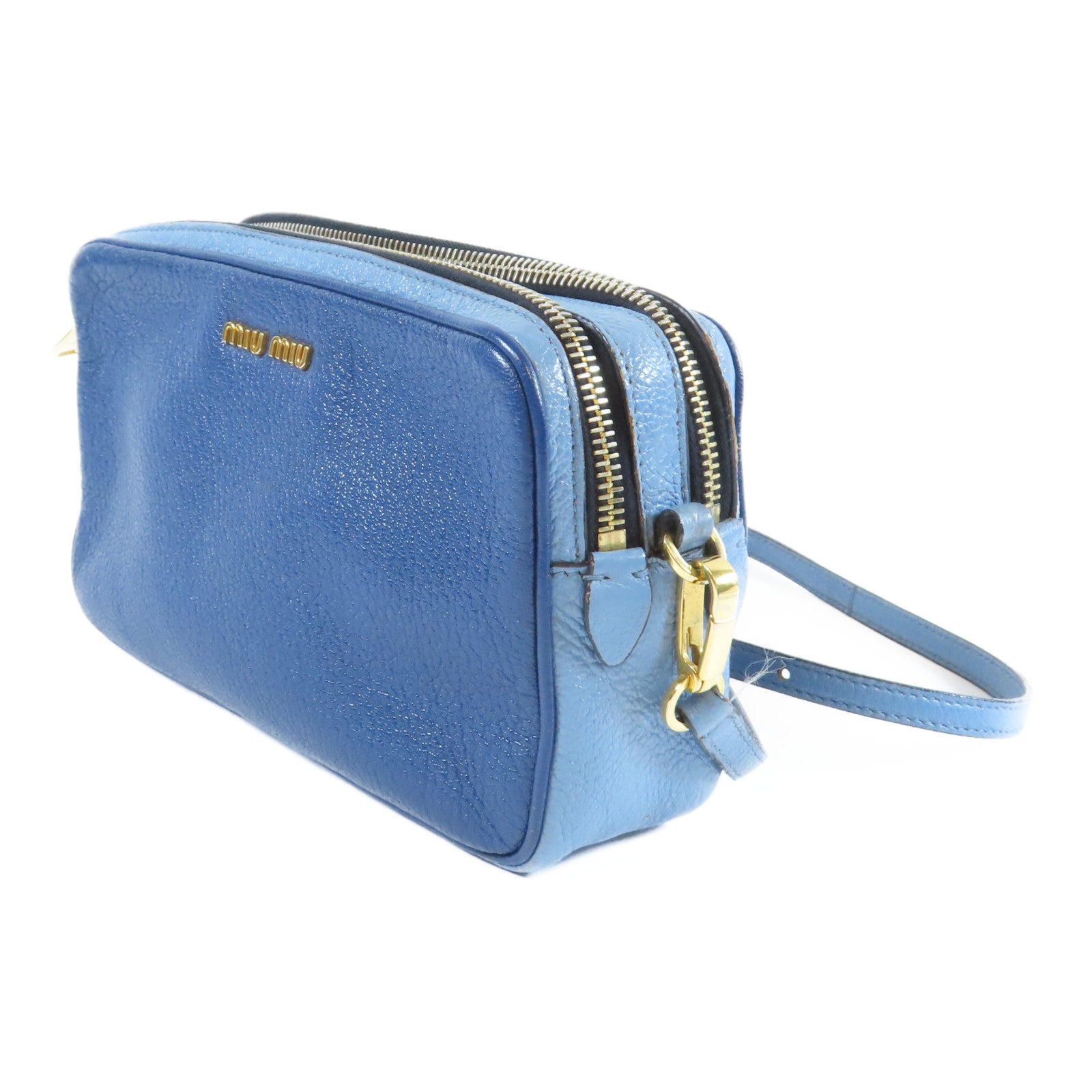Miu Miu 【激減優惠】牛皮皮革Shoulder Bag金扣肩背袋藍色