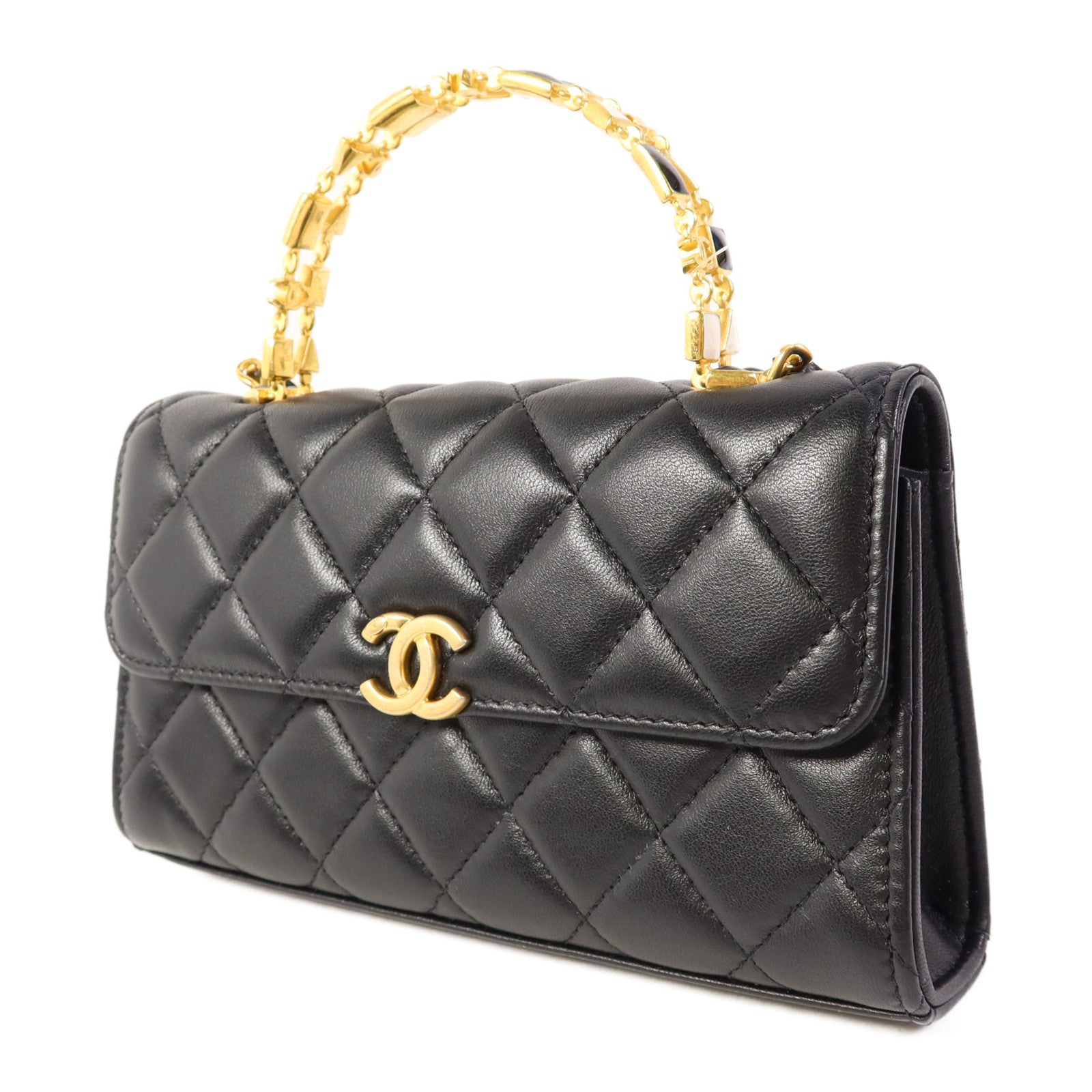 CHANEL 羊皮皮革Chain Shoulder金扣鏈帶肩背袋