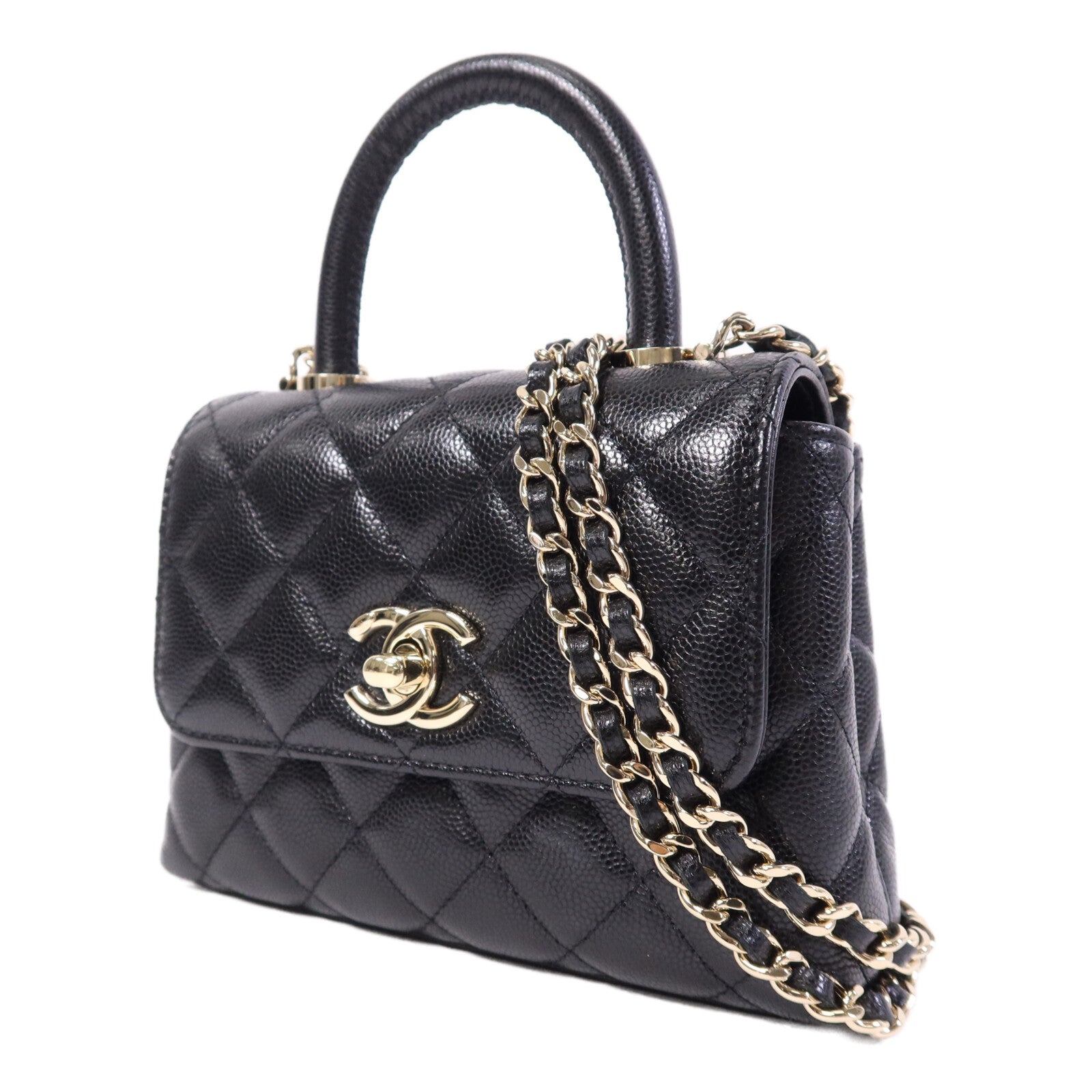 CHANEL 牛皮皮革Mirco Coco Handle金扣鏈帶手挽肩背兩用袋