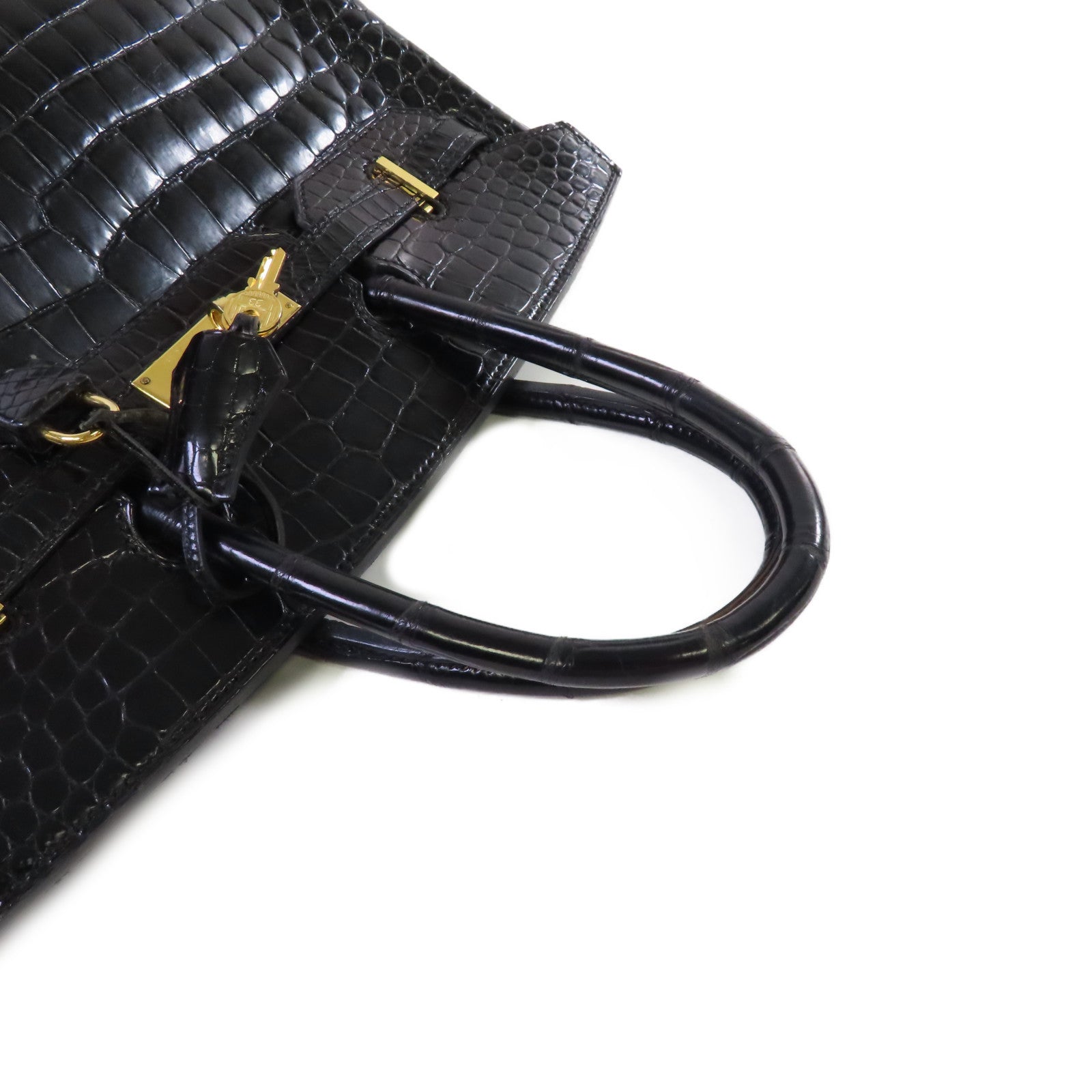HERMES 鱷魚皮革Birkin 35 Handbag金扣手挽袋黑色