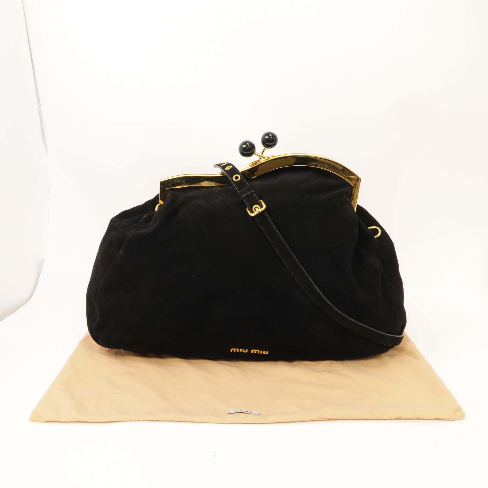 Miu Miu 麂皮皮革Shoulder Bag金扣肩背袋黑色