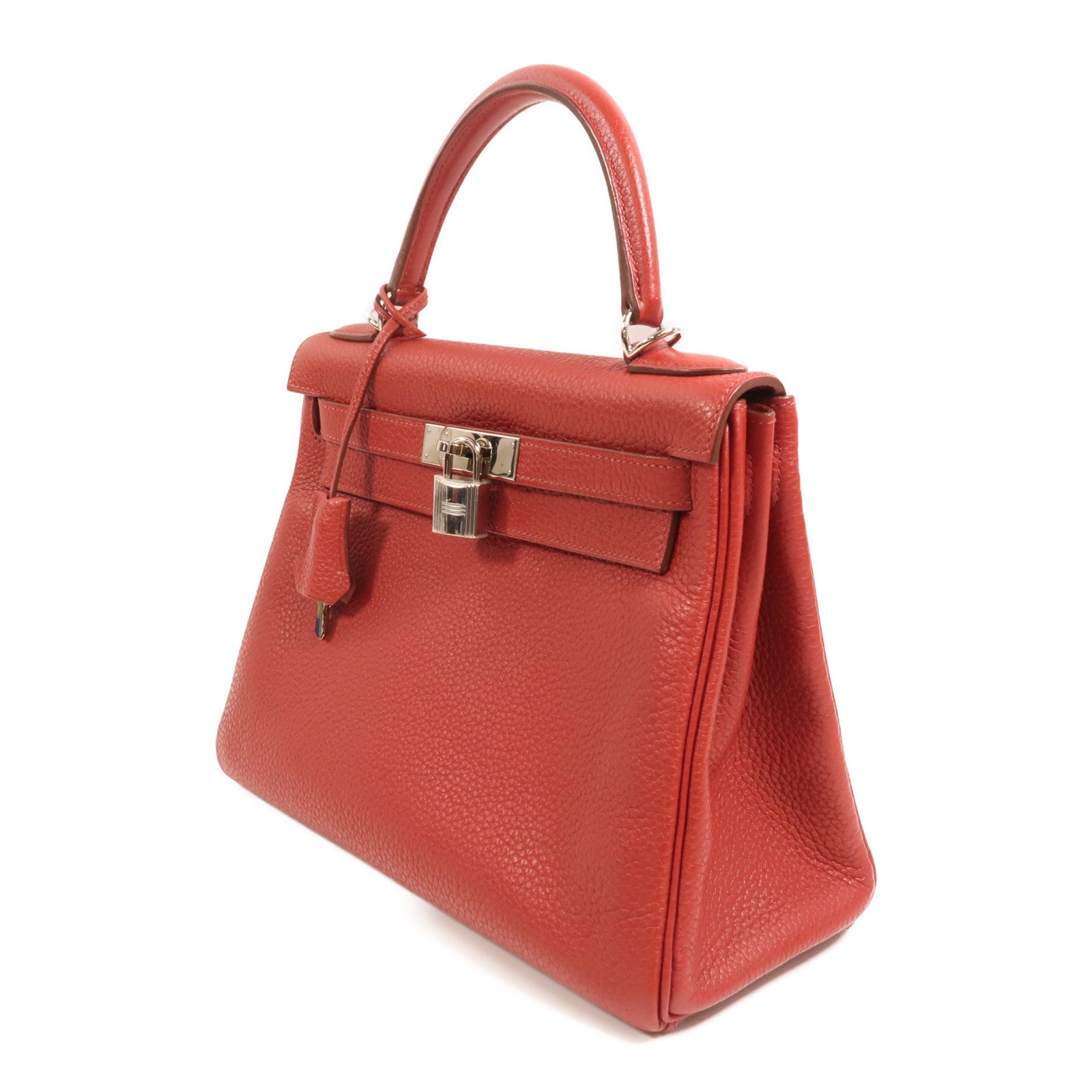 HERMES Togo皮革Kelly 28銀扣手挽肩背兩用袋Rouge Casaque