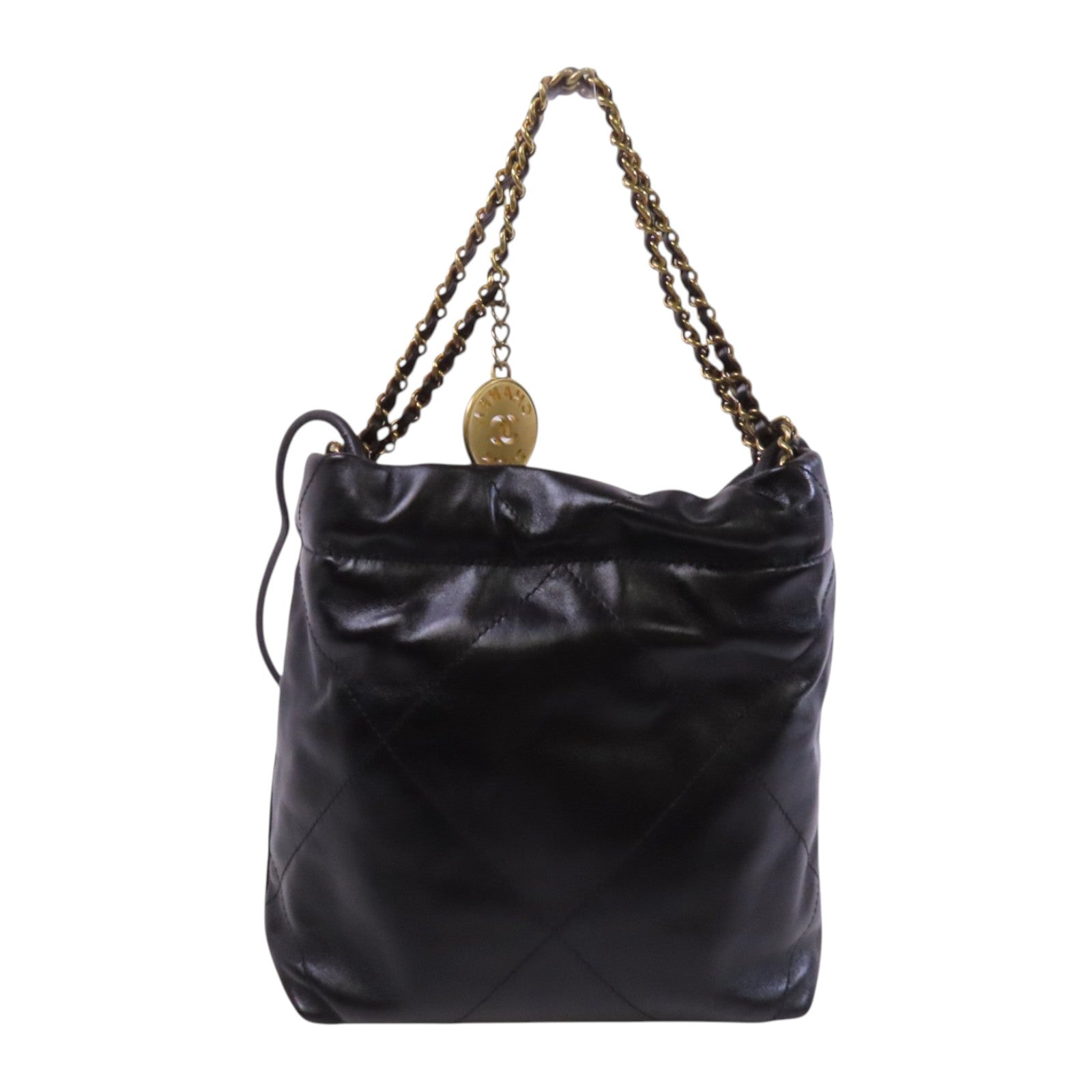 CHANEL 牛皮皮革Mini 22金扣鏈帶手挽肩背背兩用袋