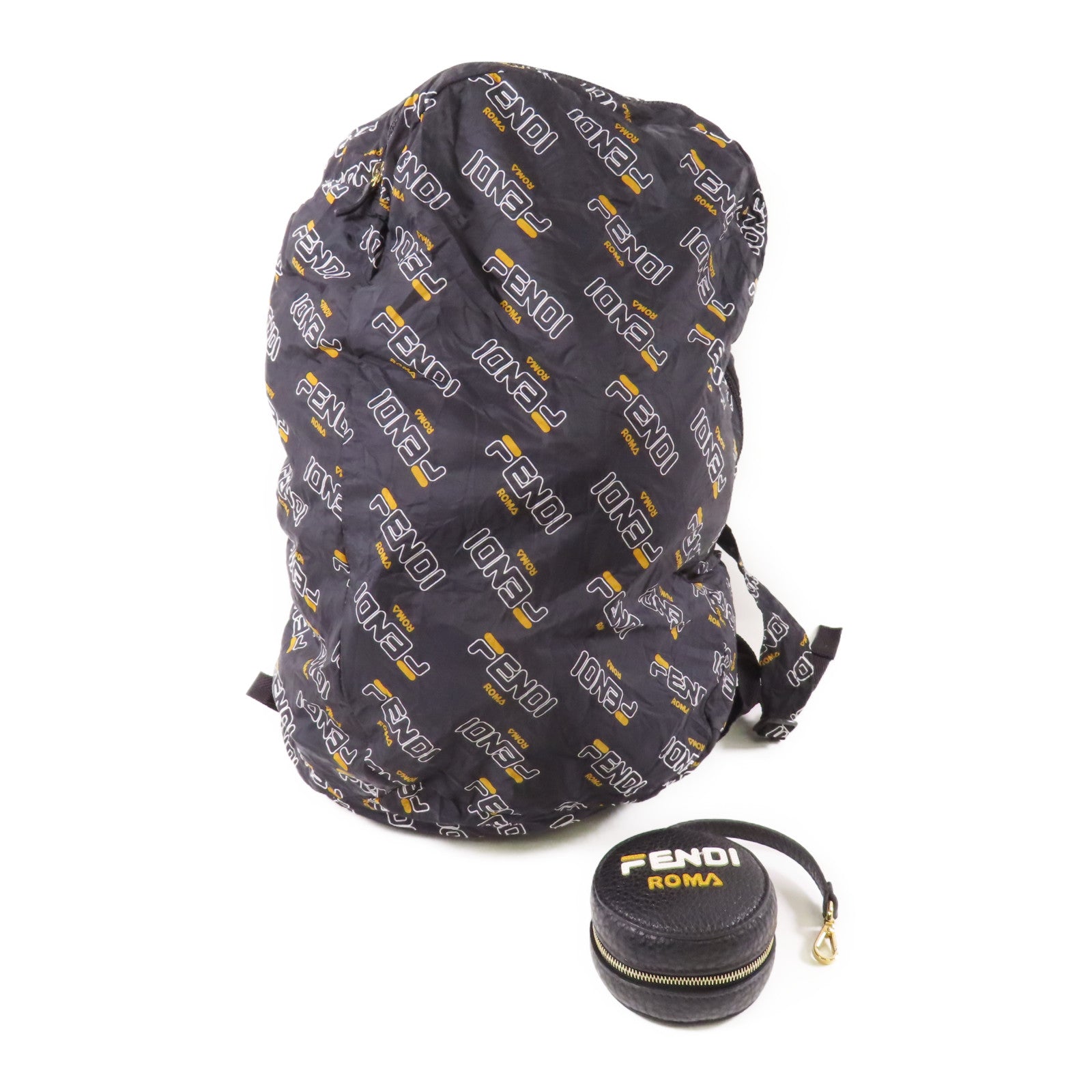 FENDI 尼龍/牛皮皮革Backpack Charm金扣掛飾