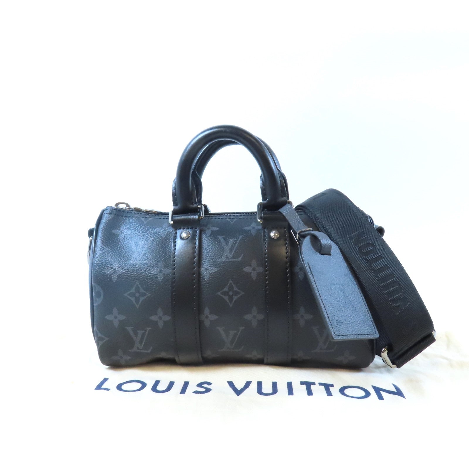 LOUIS VUITTON Monogram Graphite Keepall Bandouliere 25銀扣手挽肩背兩用袋黑色