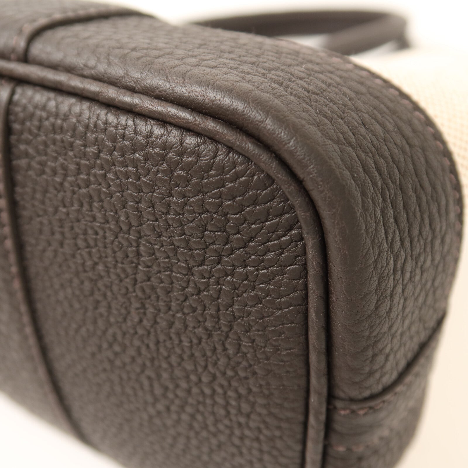 HERMES Toile H帆布Mini Garden Party銀扣手挽袋Ebene