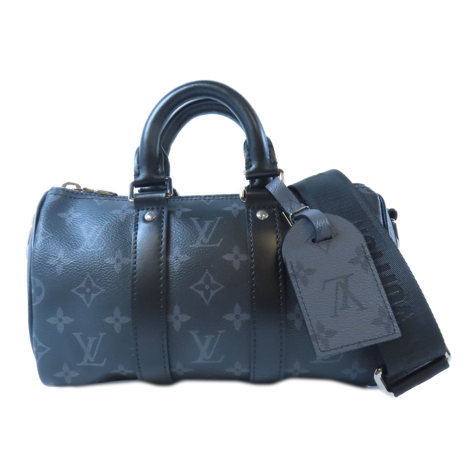 LOUIS VUITTON Monogram Graphite Keepall Bandouliere 25銀扣手挽肩背兩用袋黑色