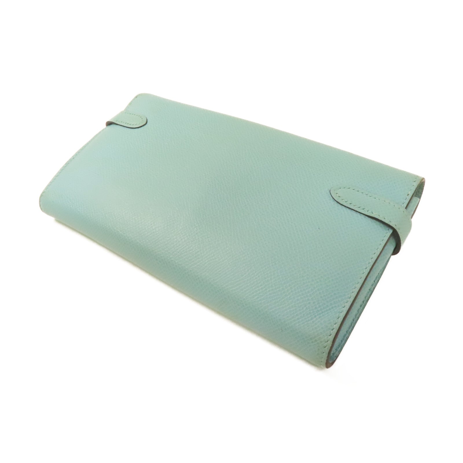 HERMES **【激減優惠】Epsom皮革Kelly Wallet銀扣長錢包湖水綠色