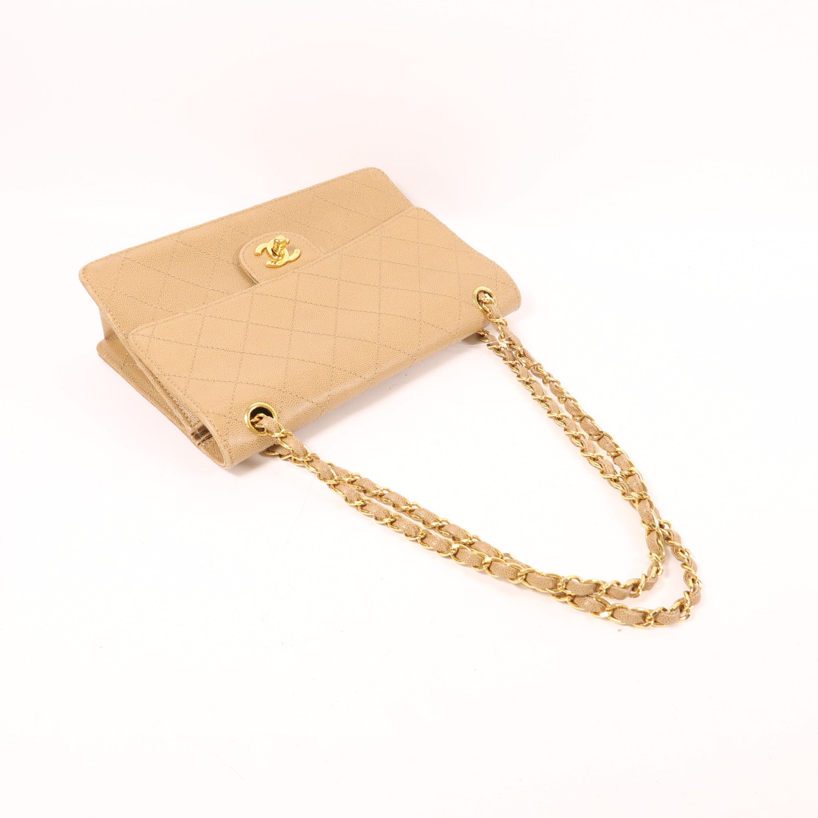 CHANEL 牛皮皮革Vintage Chain Shoulder金扣鏈帶肩背袋