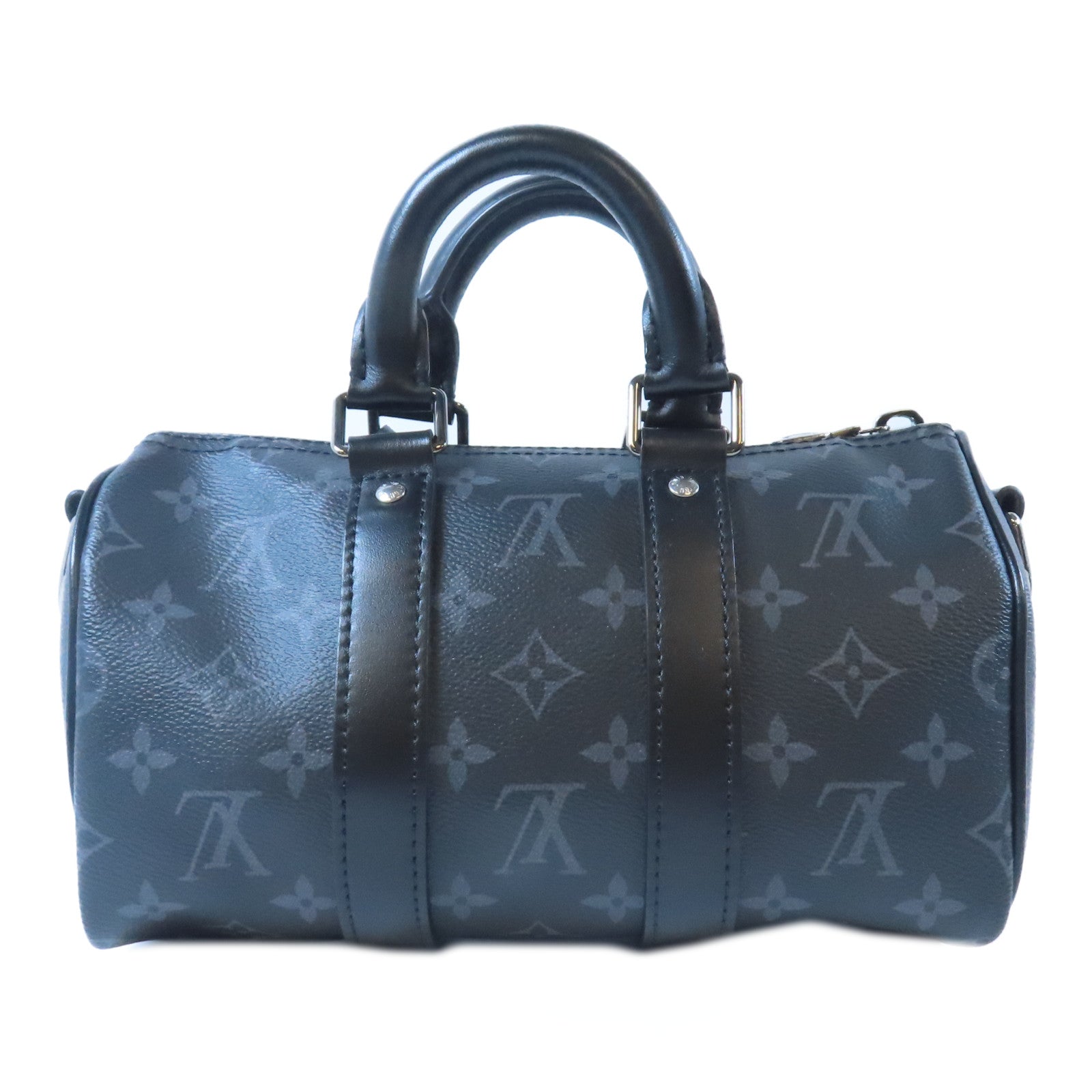 LOUIS VUITTON Monogram Graphite Keepall Bandouliere 25銀扣手挽肩背兩用袋黑色