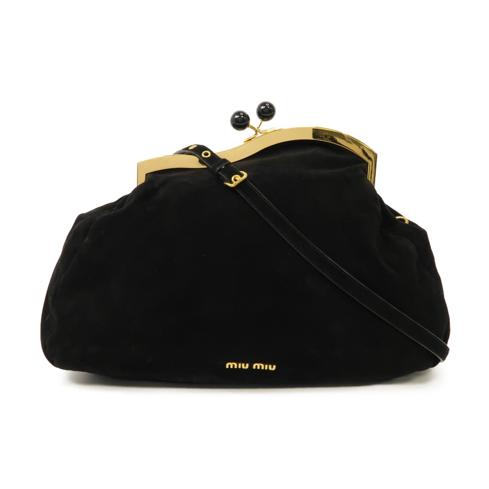 Miu Miu 麂皮皮革Shoulder Bag金扣肩背袋黑色