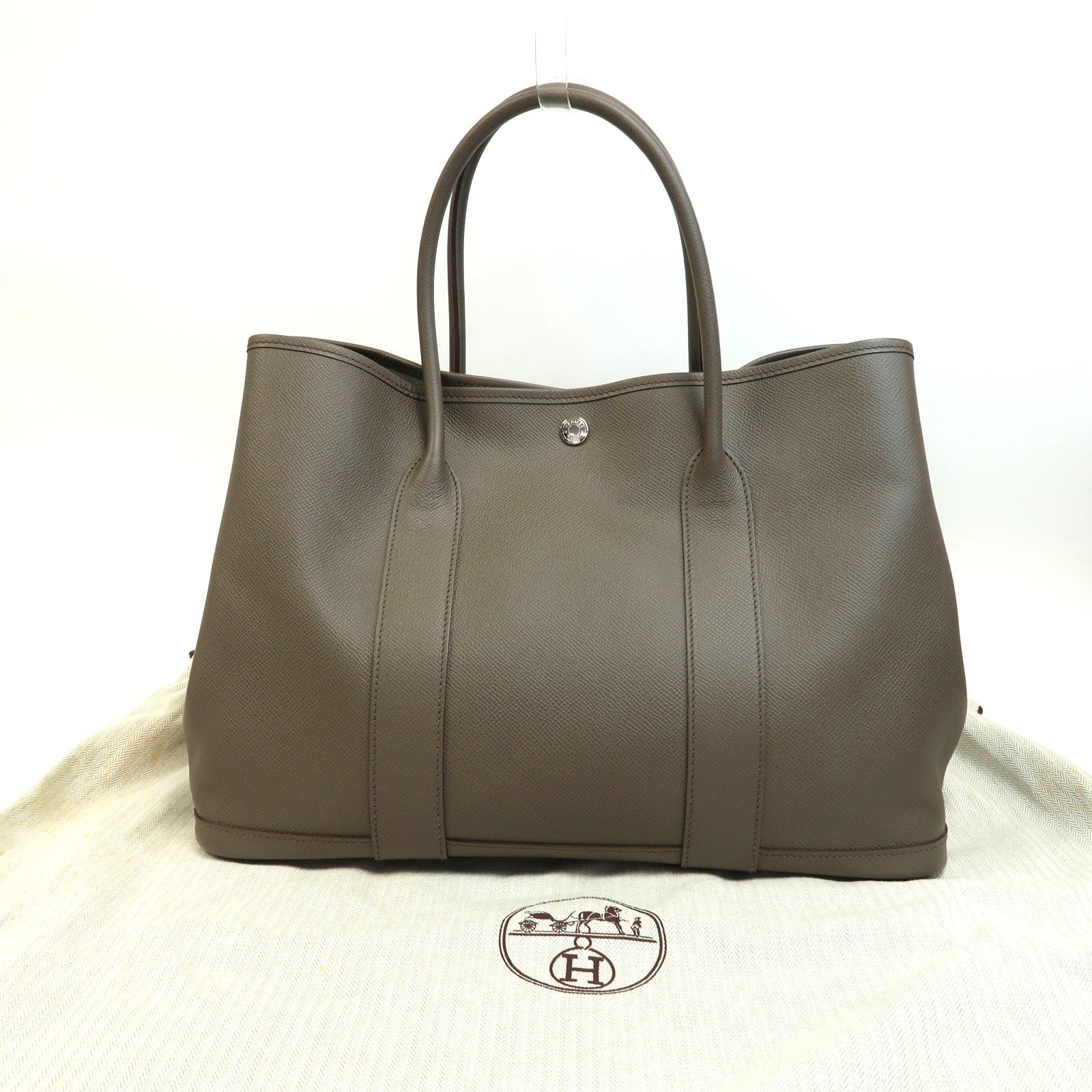 HERMES Epsom皮革GardenParty PM銀扣手挽袋Etian/錫灰色
