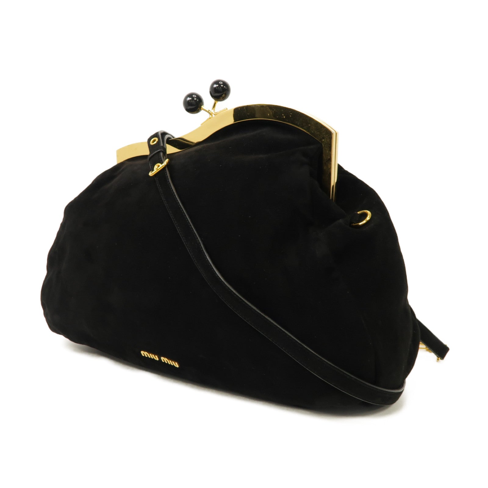 Miu Miu 麂皮皮革Shoulder Bag金扣肩背袋黑色