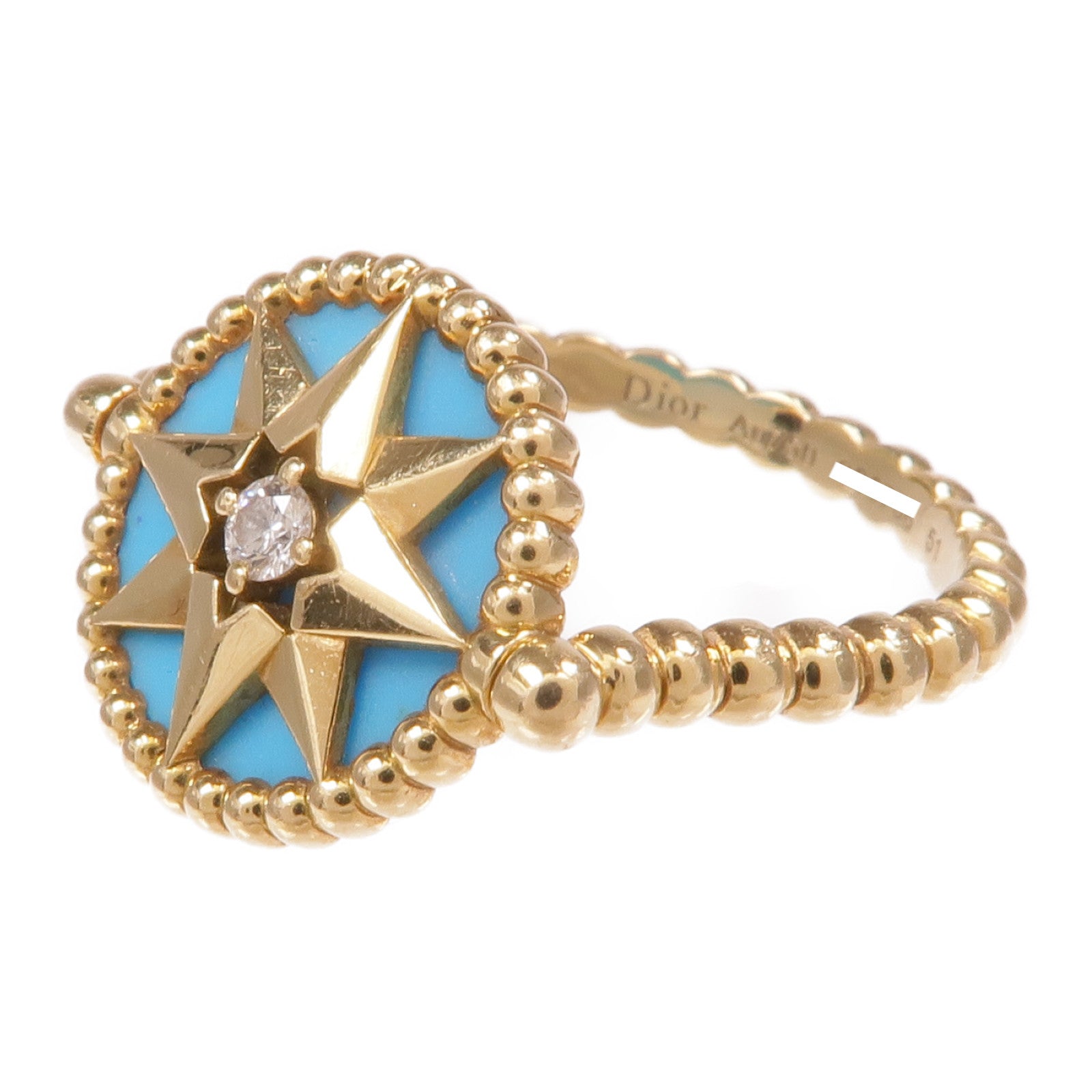 Dior 18K黃金Rose De Vents鑽石/綠松石戒指CD#51/US#6