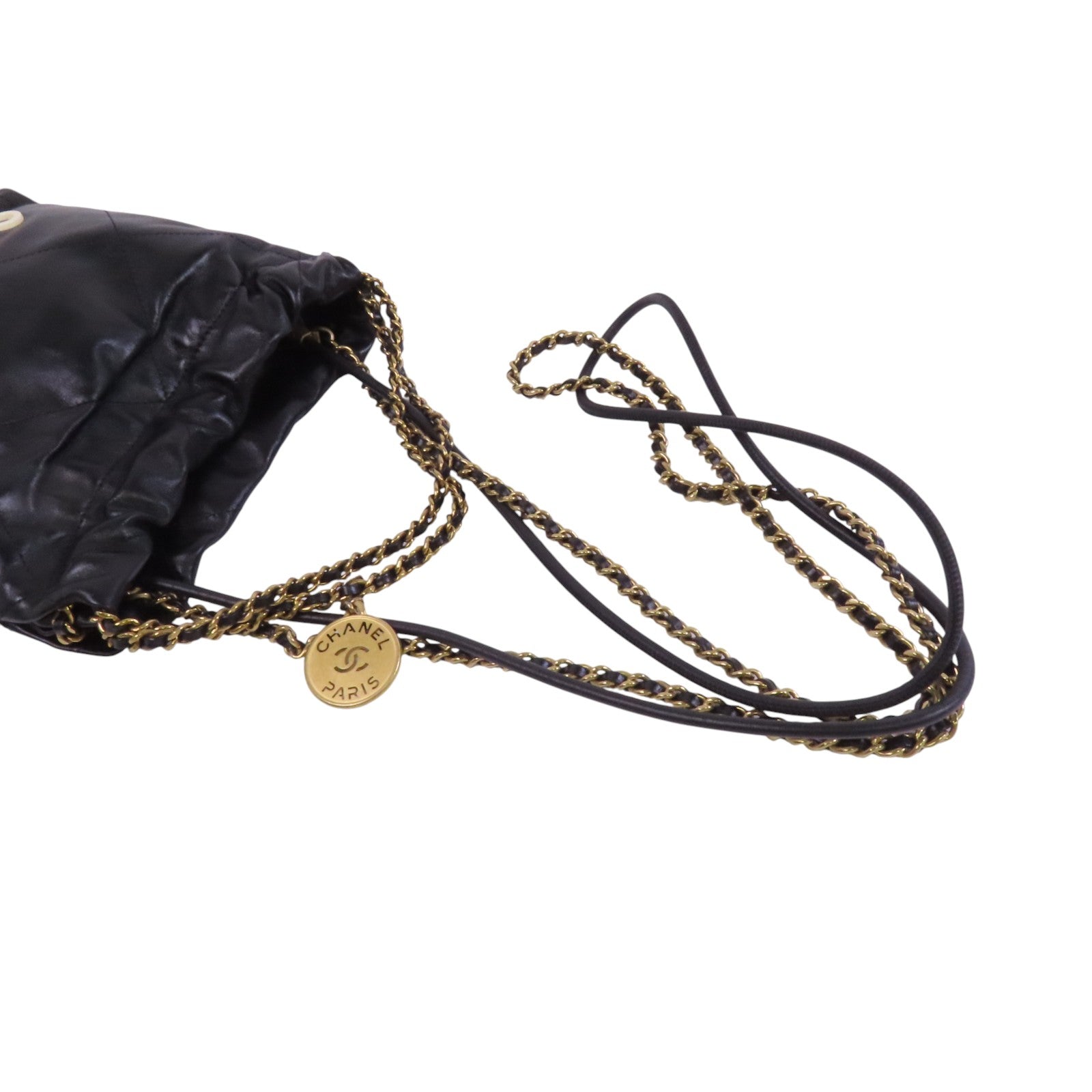 CHANEL 牛皮皮革Mini 22金扣鏈帶手挽肩背背兩用袋