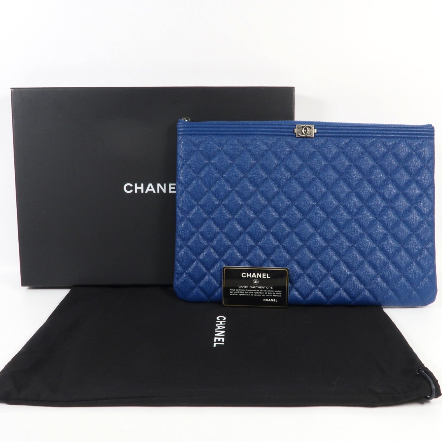 CHANEL 牛皮皮革Clutch銀扣手拿包