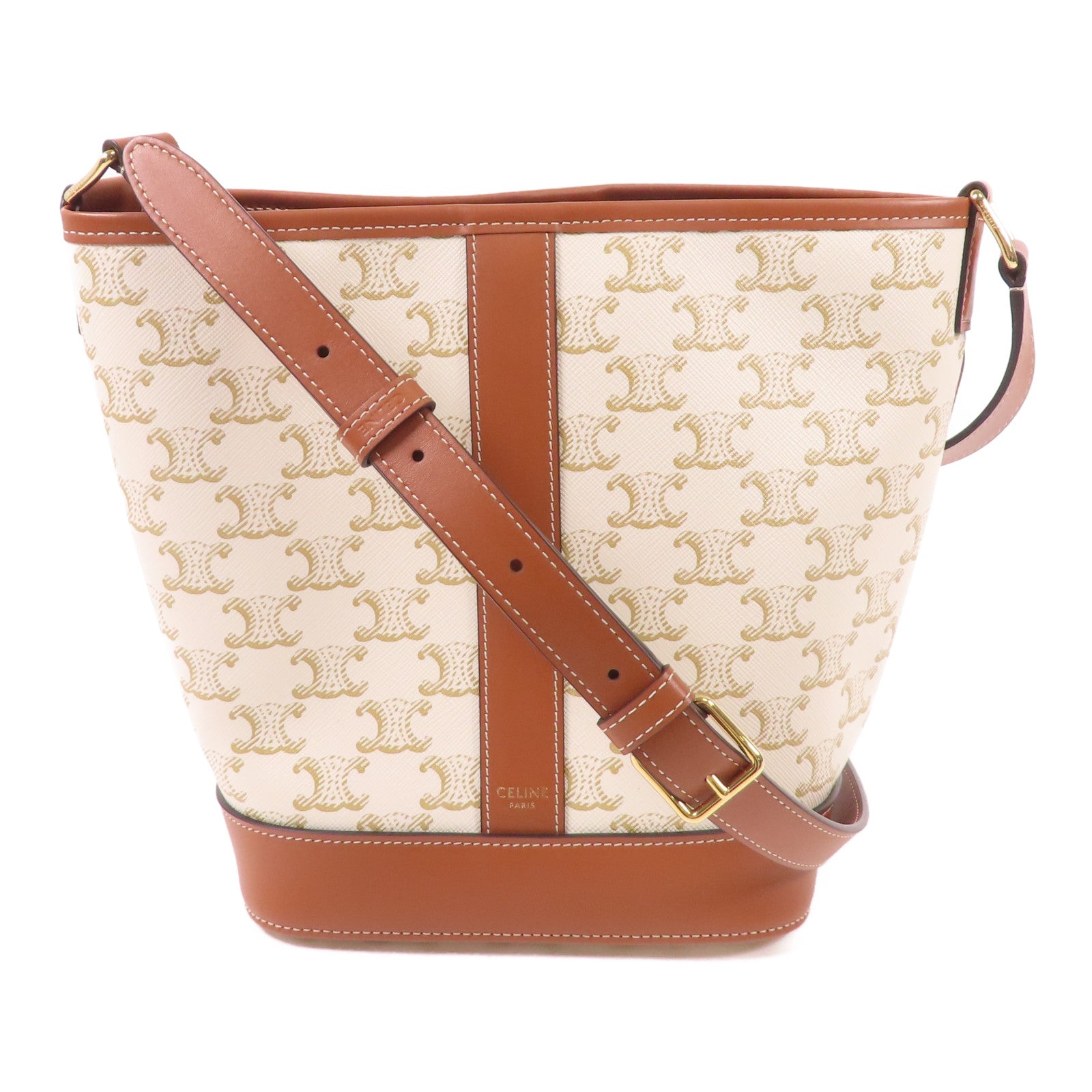 CELINE 塗層帆布Triomphe Bucket金扣肩背袋