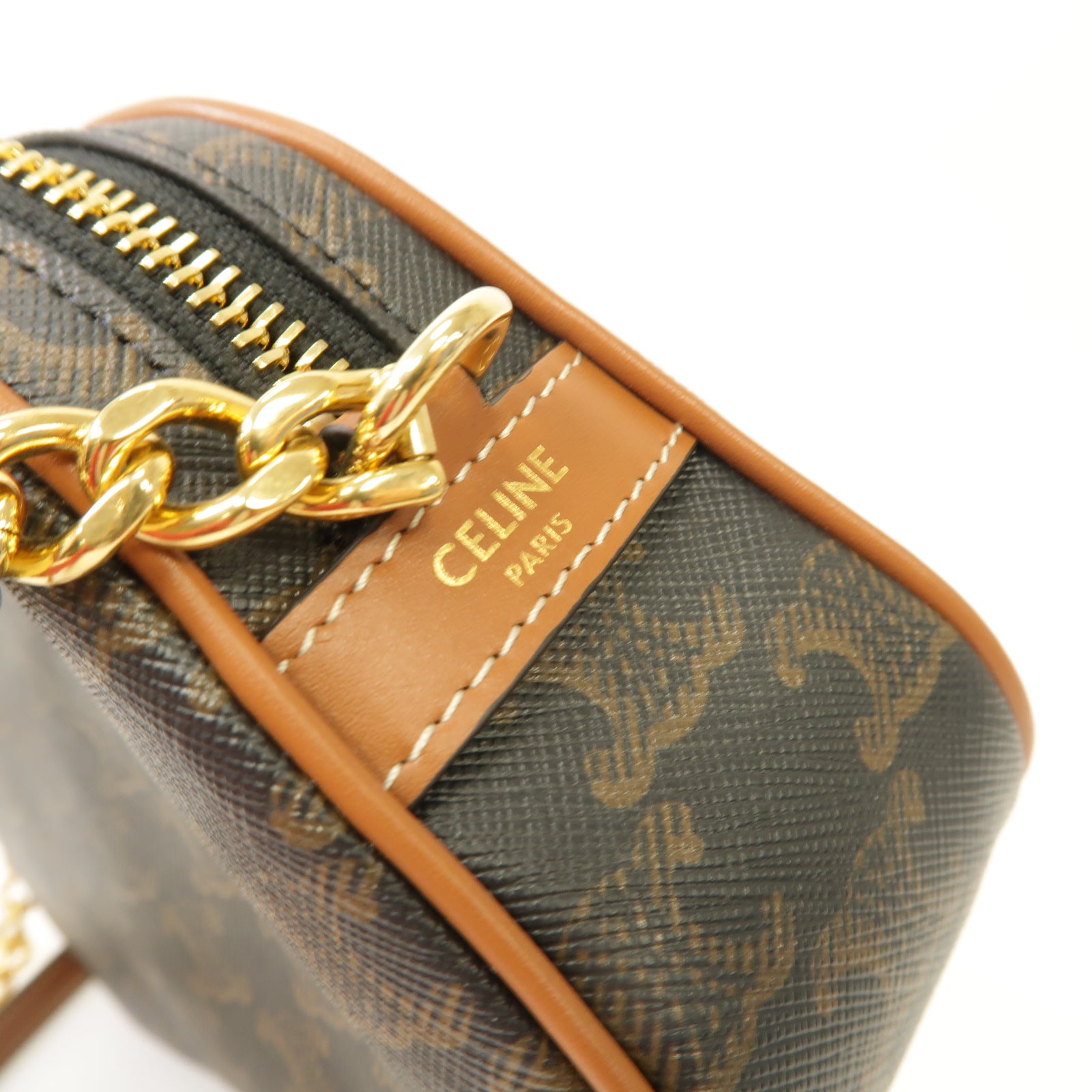 CELINE 牛皮皮革/帆布Triomphe Shoulder 2 Way Bag金扣手挽肩背兩用袋
