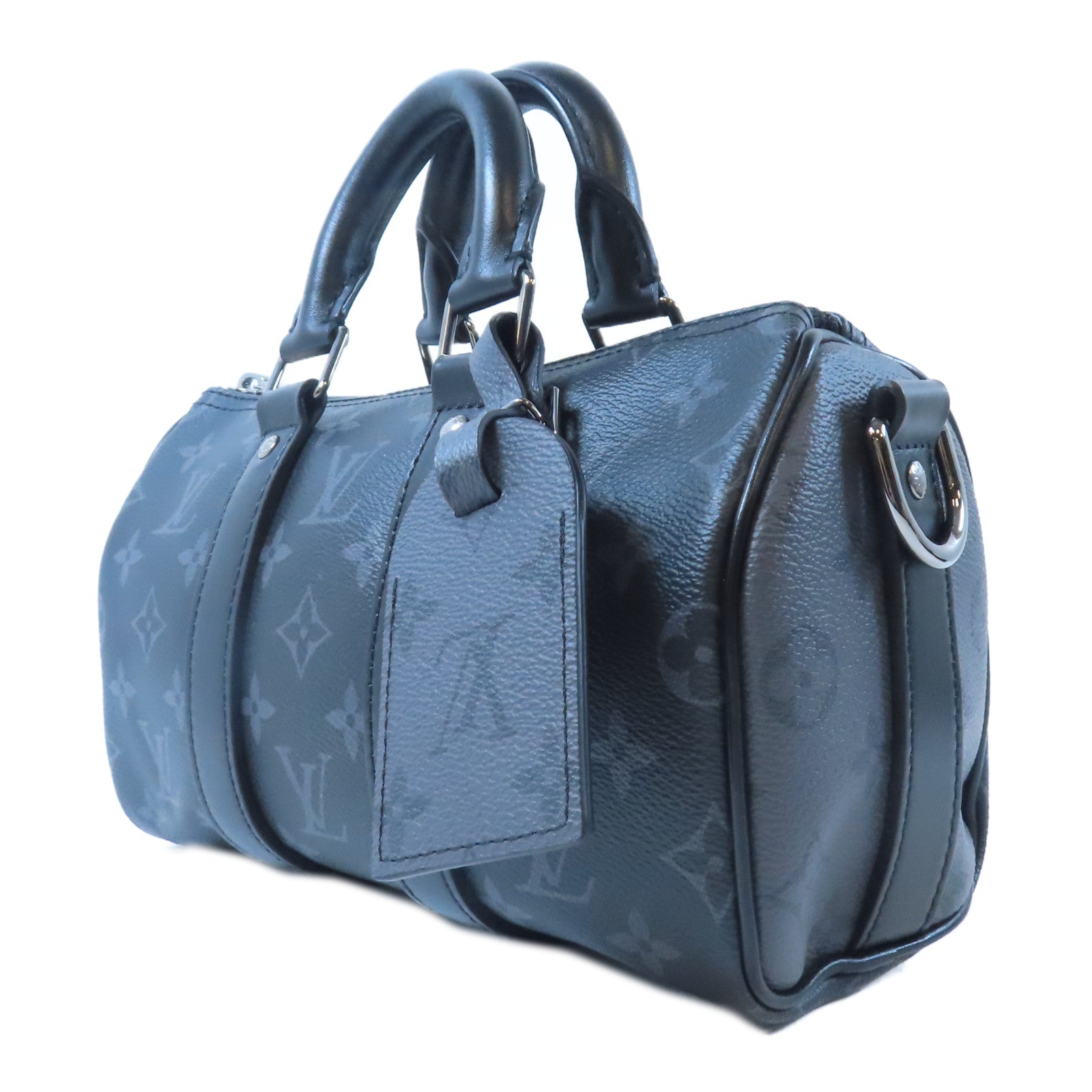 LOUIS VUITTON Monogram Graphite Keepall Bandouliere 25銀扣手挽肩背兩用袋黑色