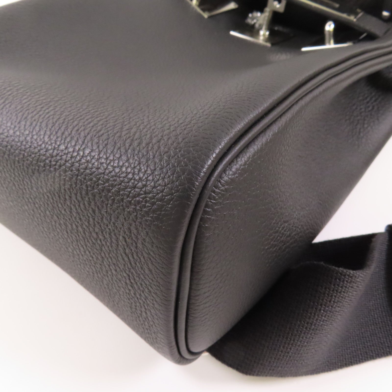 HERMES Togo皮革Hac A Dos PM銀扣背包Noir