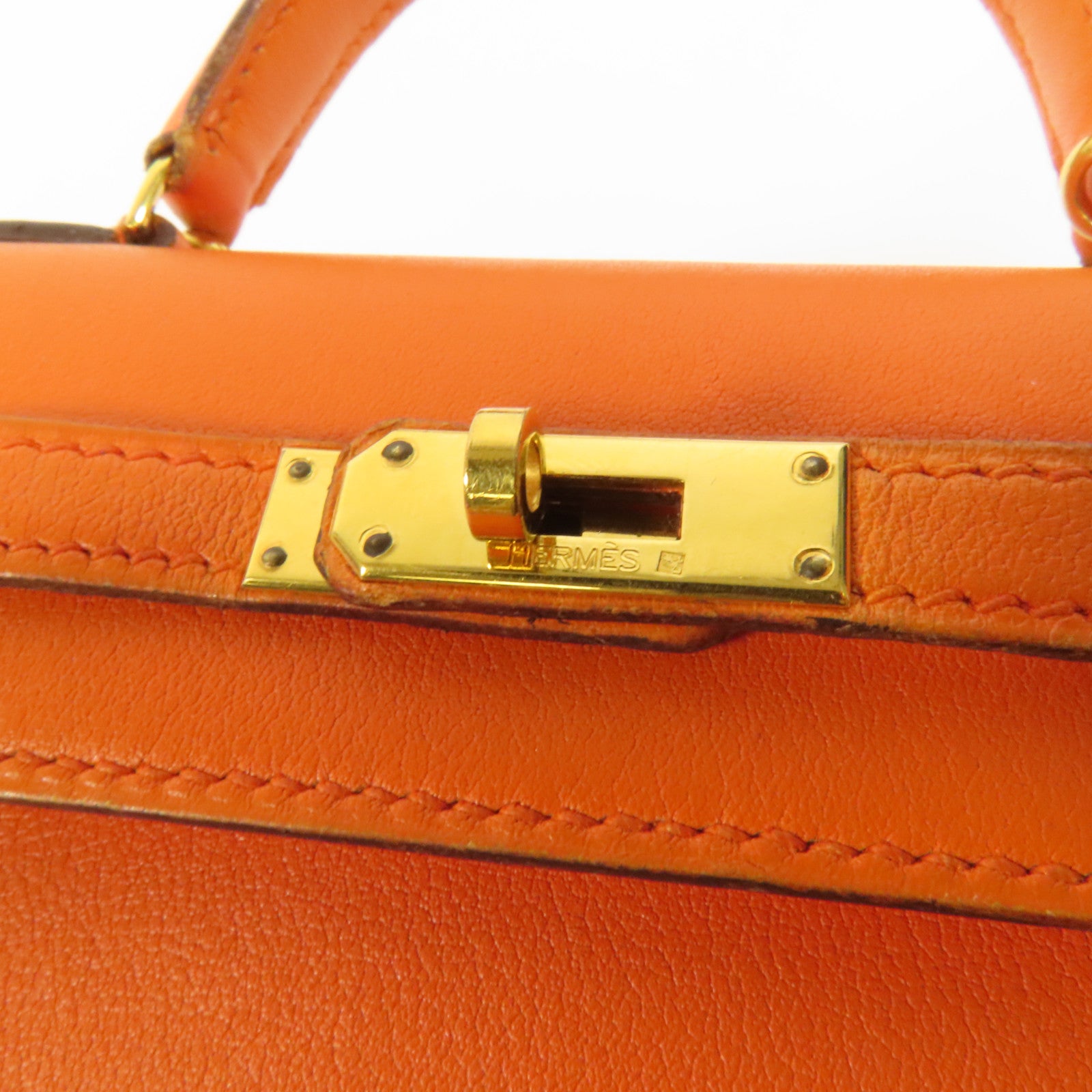 HERMES Swift皮革Kelly 15金扣手挽肩背兩用袋Orange