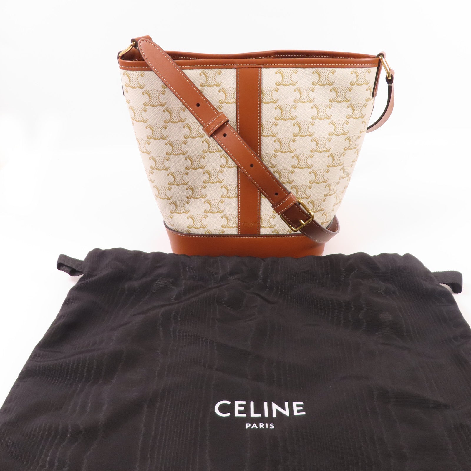CELINE 塗層帆布Triomphe Bucket金扣肩背袋