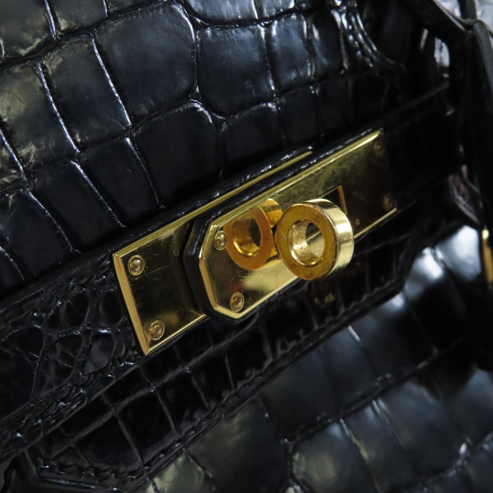 HERMES 鱷魚皮革Birkin 35 Handbag金扣手挽袋黑色