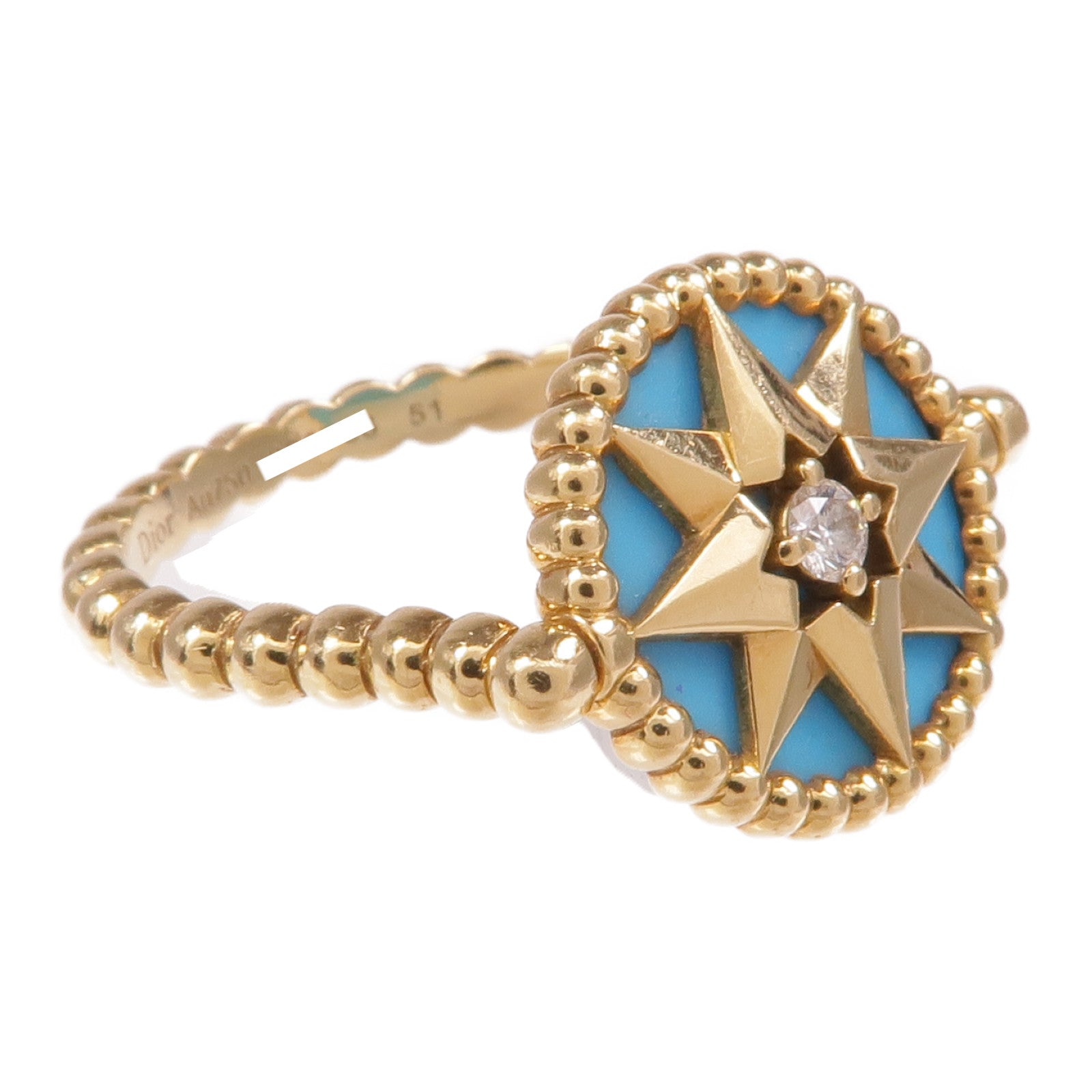 Dior 18K黃金Rose De Vents鑽石/綠松石戒指CD#51/US#6