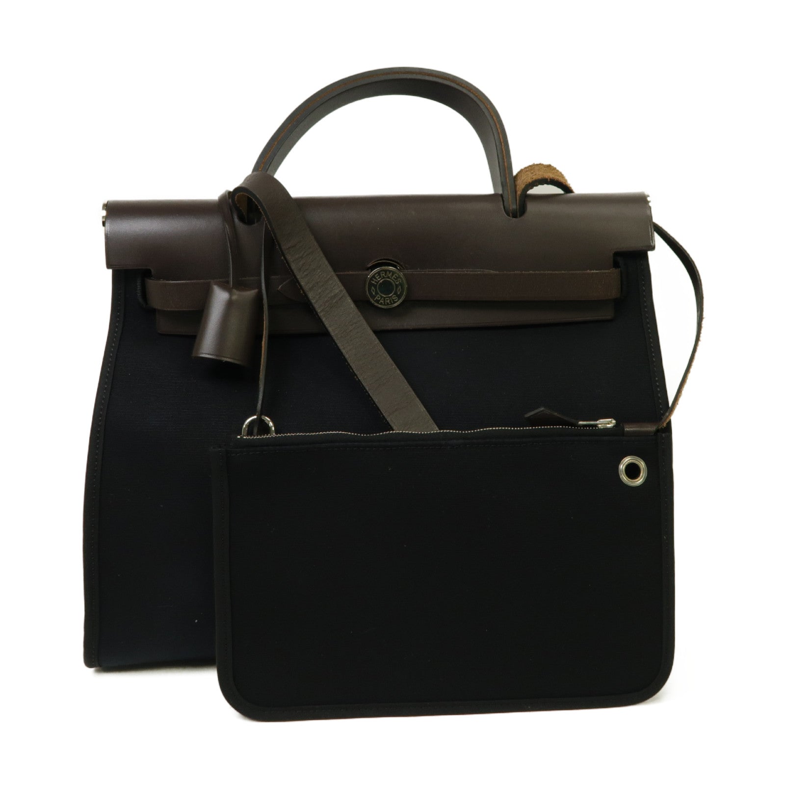 HERMES 【激減優惠】帆布Herbag PM銀扣手挽肩背兩用袋黒色