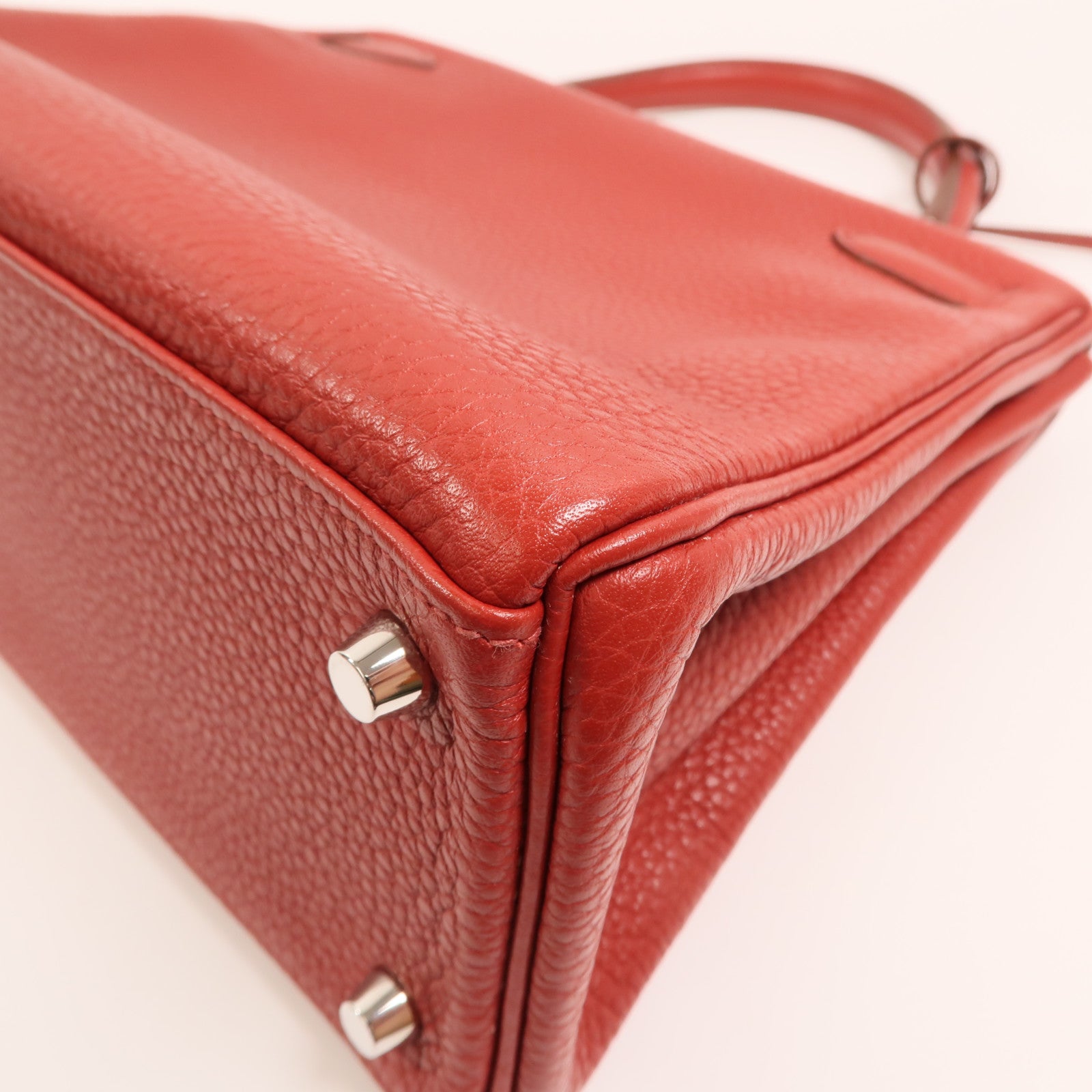 HERMES Togo皮革Kelly 28銀扣手挽肩背兩用袋Rouge Casaque