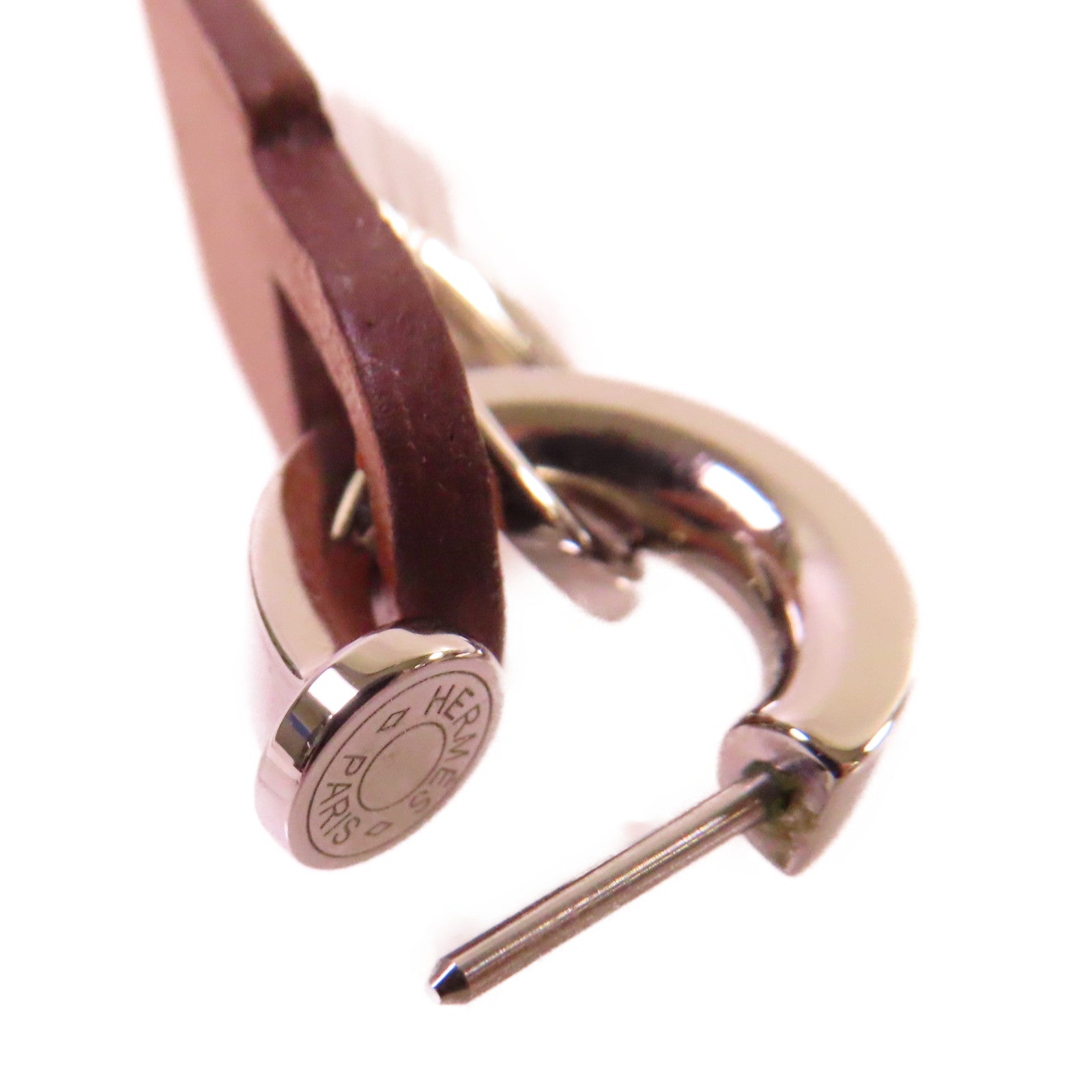 HERMES 【激減優惠】Swift皮革/金屬O'Kelly Earrings耳環銀色/啡色