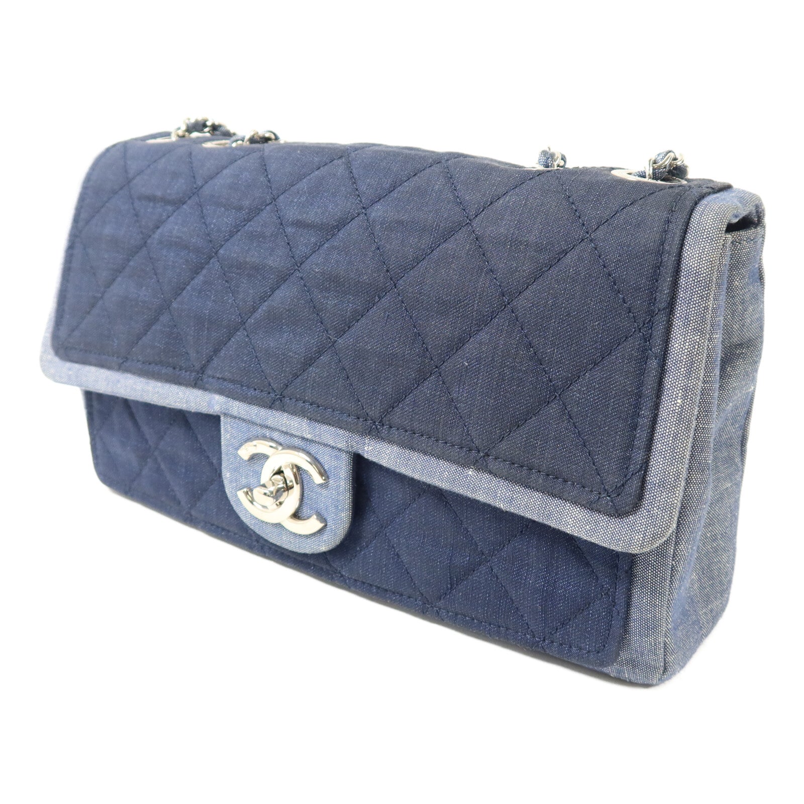 CHANEL 牛仔布Flag Bag鏈帶手挽肩背兩用袋