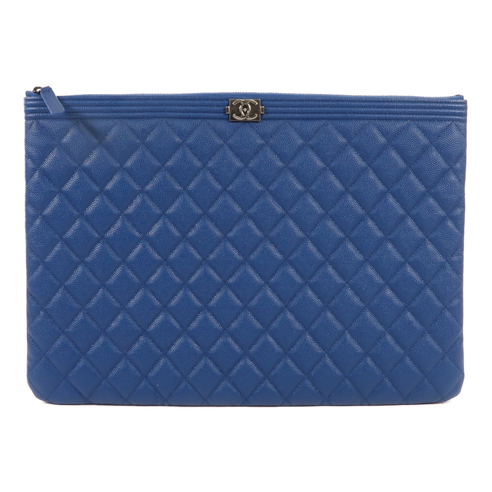 CHANEL 牛皮皮革Clutch銀扣手拿包