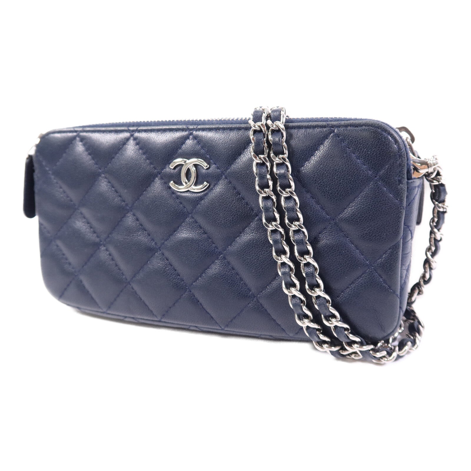 CHANEL 羊皮皮革Chain Shoulder Bag銀扣鏈帶肩背袋