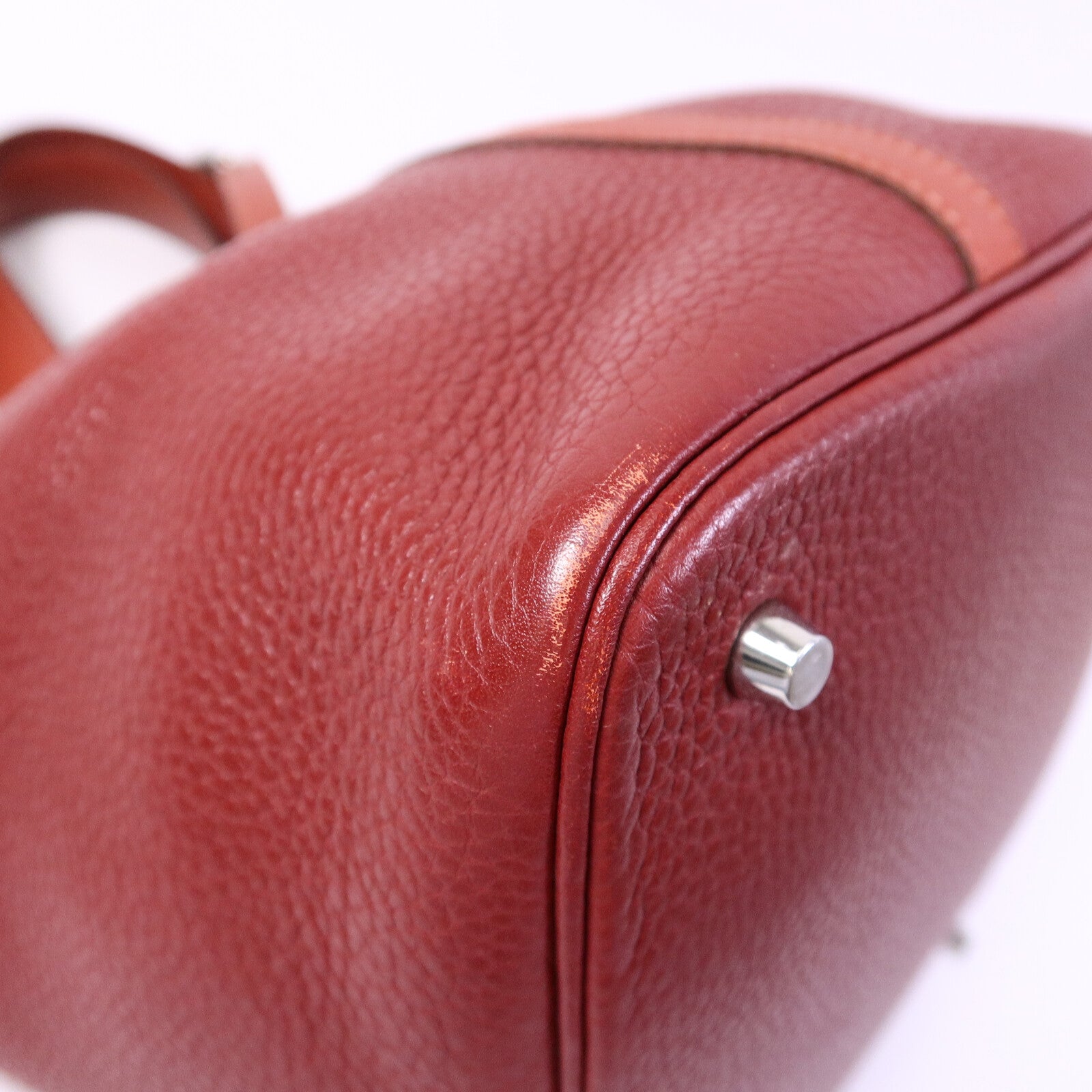 HERMES Clemence皮革Picotin MM手挽袋Rouge