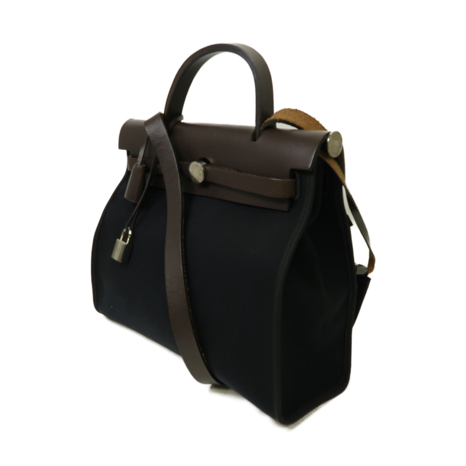 HERMES 【激減優惠】帆布Herbag PM銀扣手挽肩背兩用袋黒色