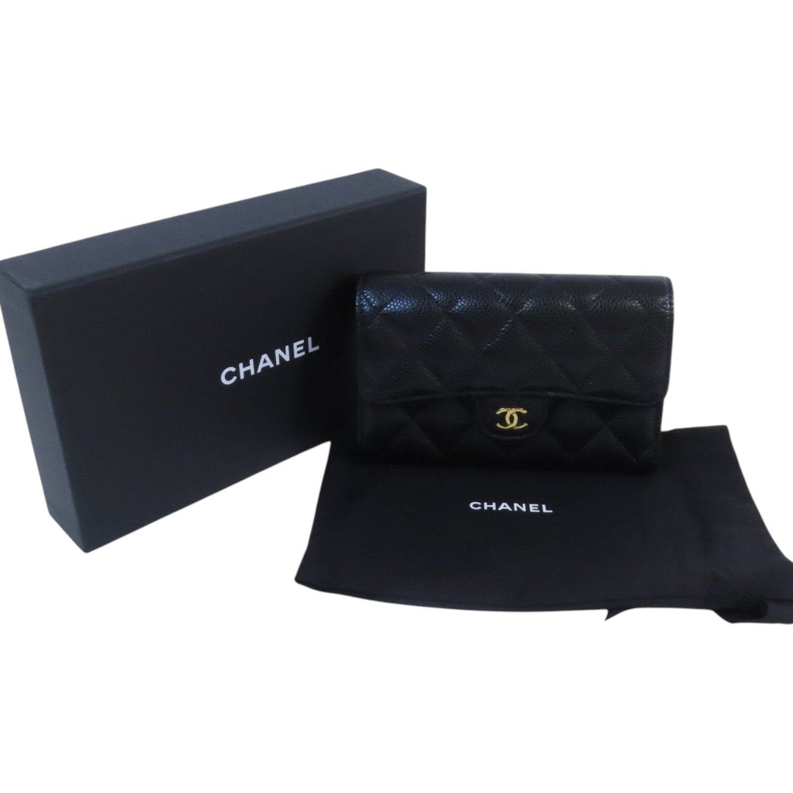 CHANEL 牛皮皮革Medium Wallet金扣短錢包
