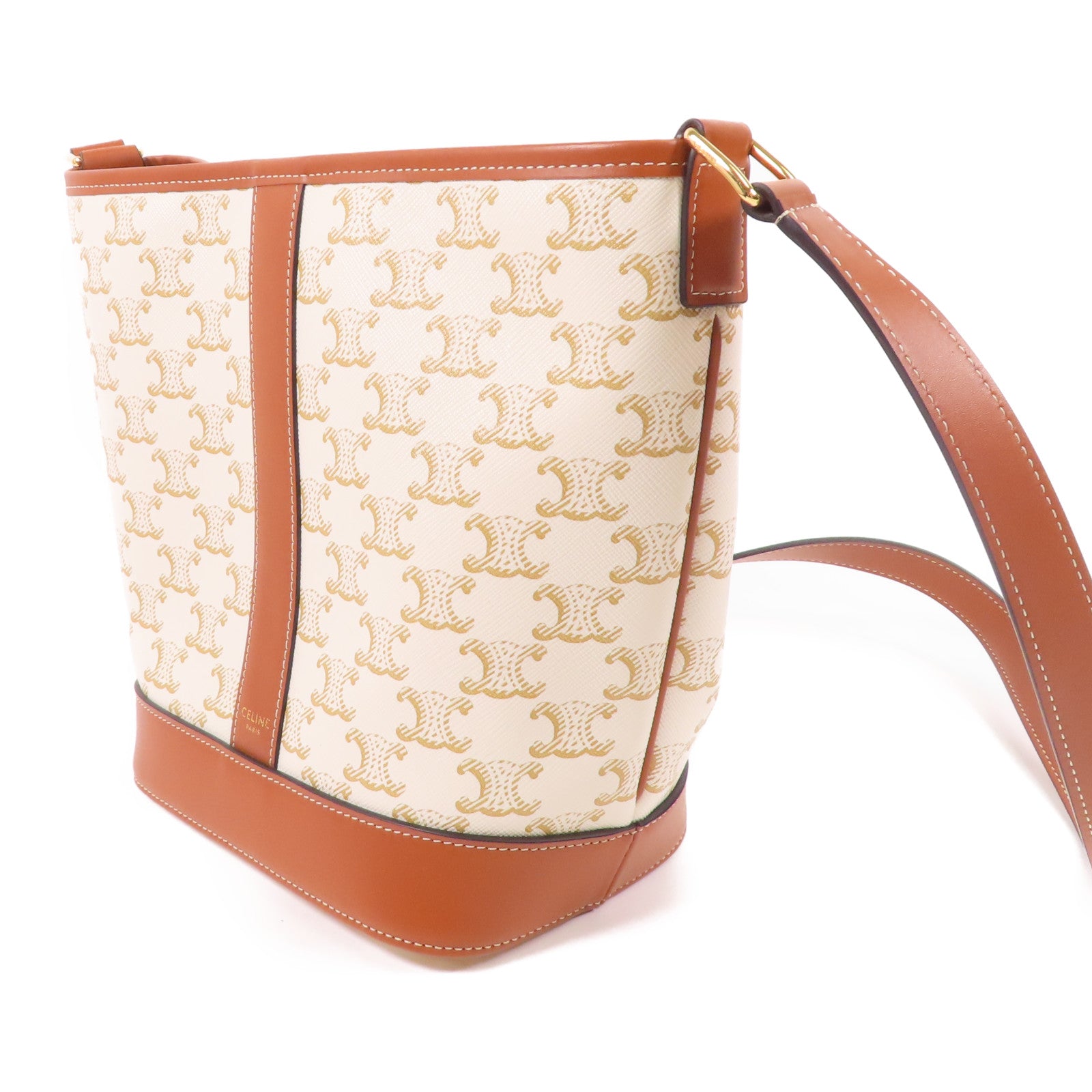 CELINE 塗層帆布Triomphe Bucket金扣肩背袋