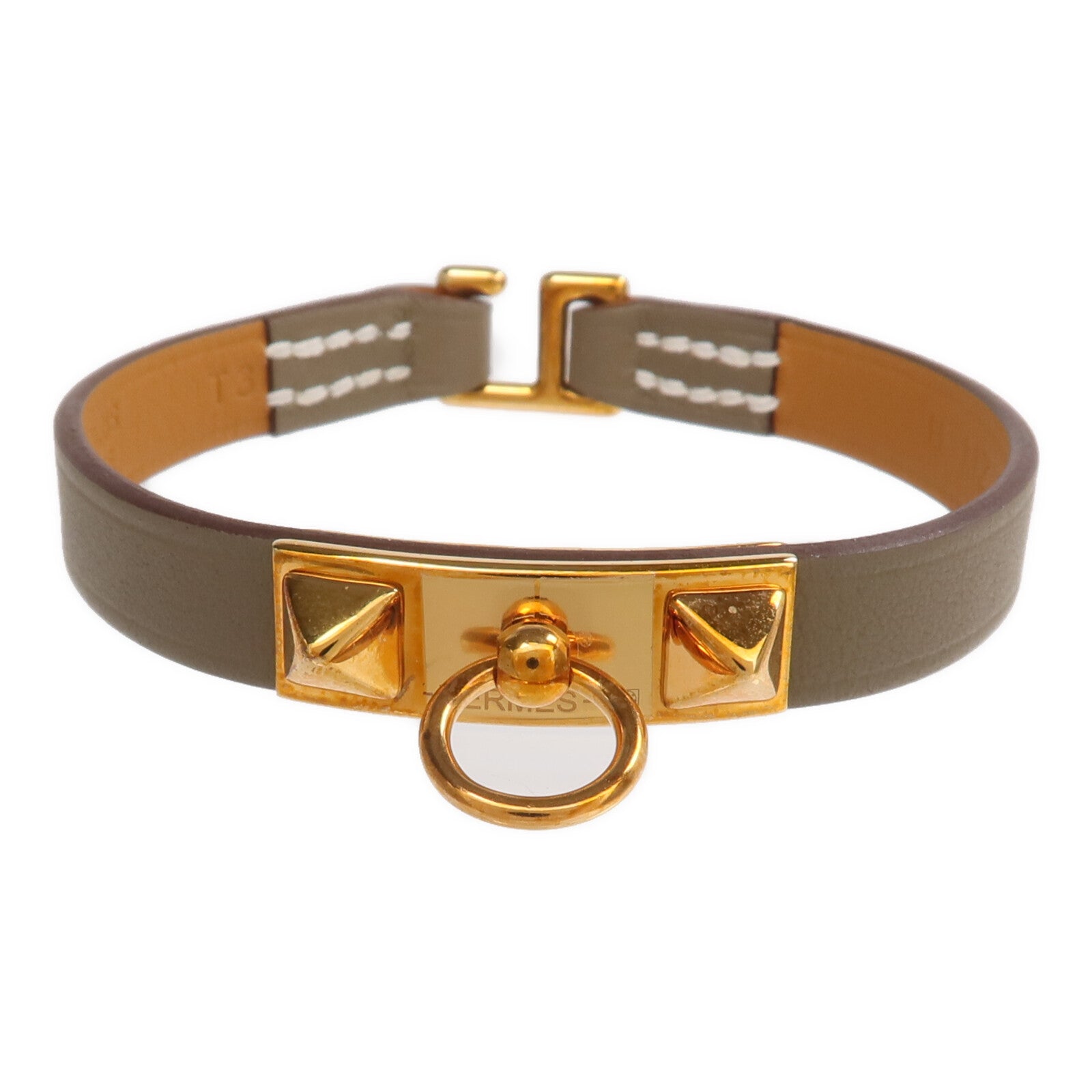 HERMES Swift皮革Rivale Mini Bracelet金扣手帶Etoupe