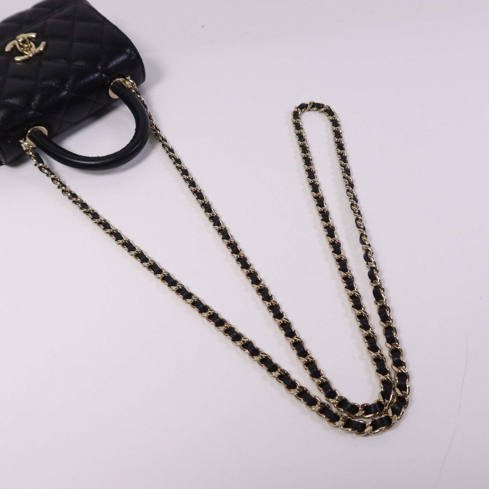 CHANEL 牛皮皮革Mirco Coco Handle金扣鏈帶手挽肩背兩用袋