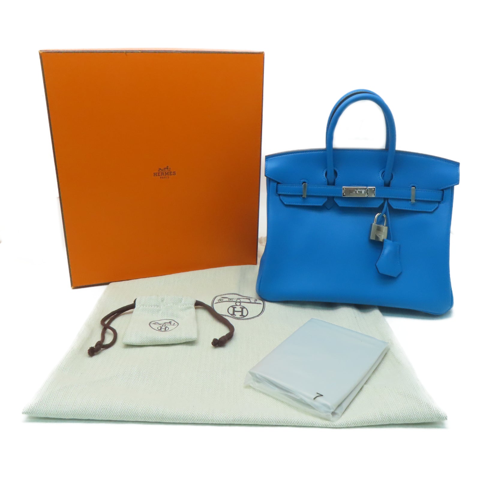 HERMES Swift皮革Birkin 25銀扣手挽袋法國藍色