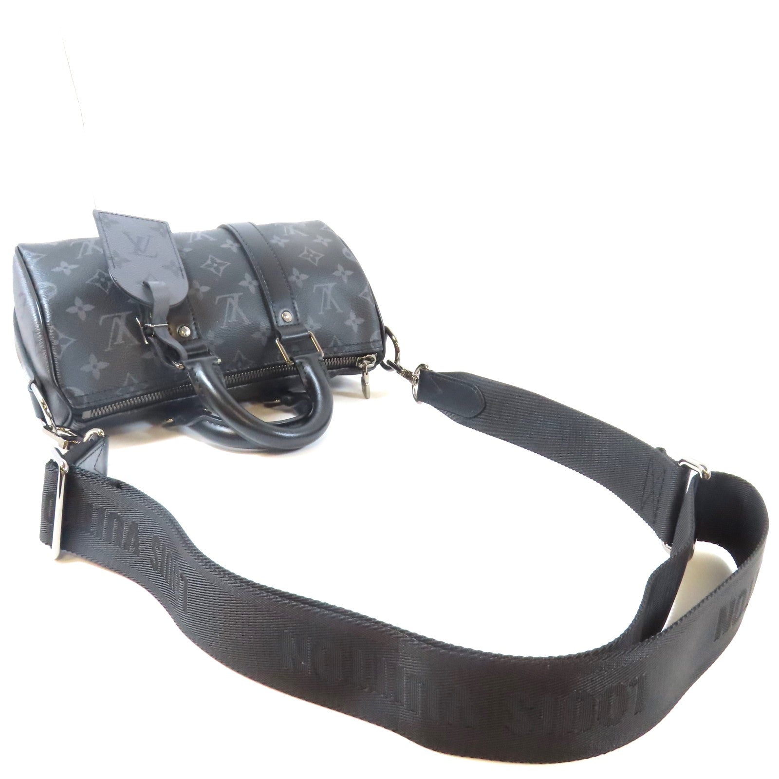 LOUIS VUITTON Monogram Graphite Keepall Bandouliere 25銀扣手挽肩背兩用袋黑色