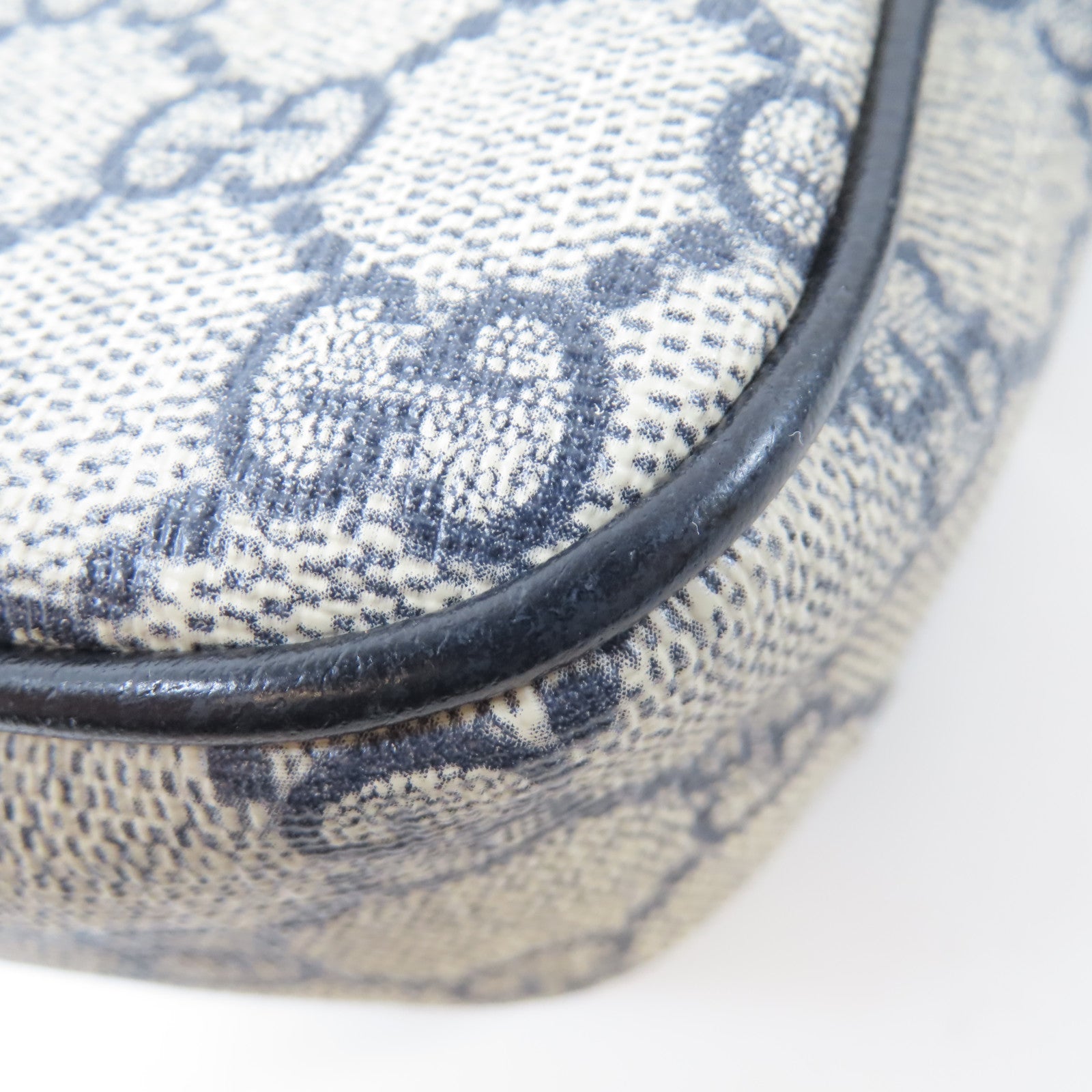 GUCCI 【激減優惠】塗層帆布Shoulder Bag銀扣手挽肩背兩用袋深藍色/米色