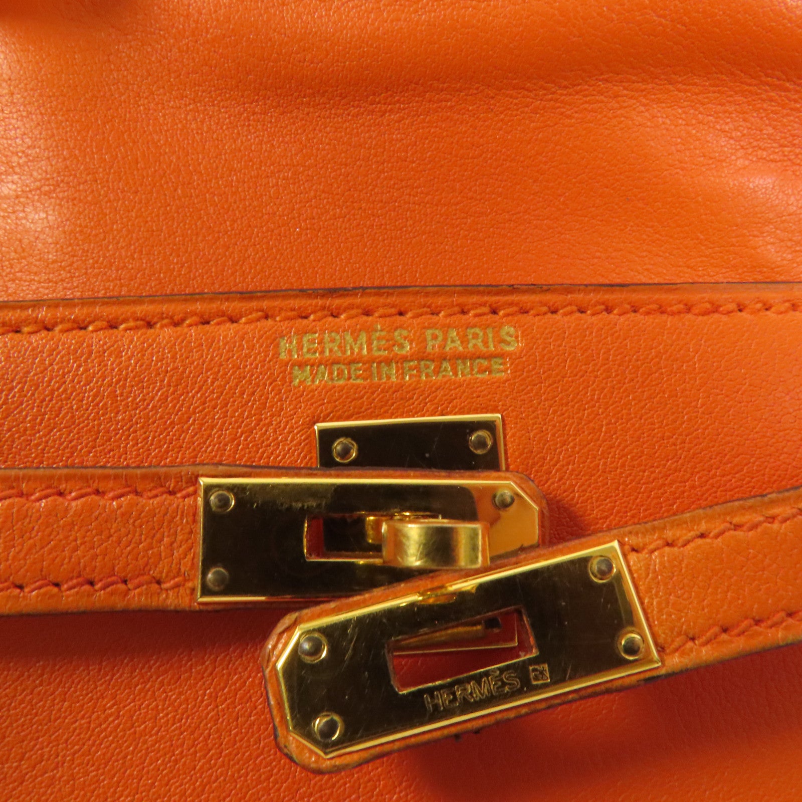 HERMES Swift皮革Kelly 15金扣手挽肩背兩用袋Orange