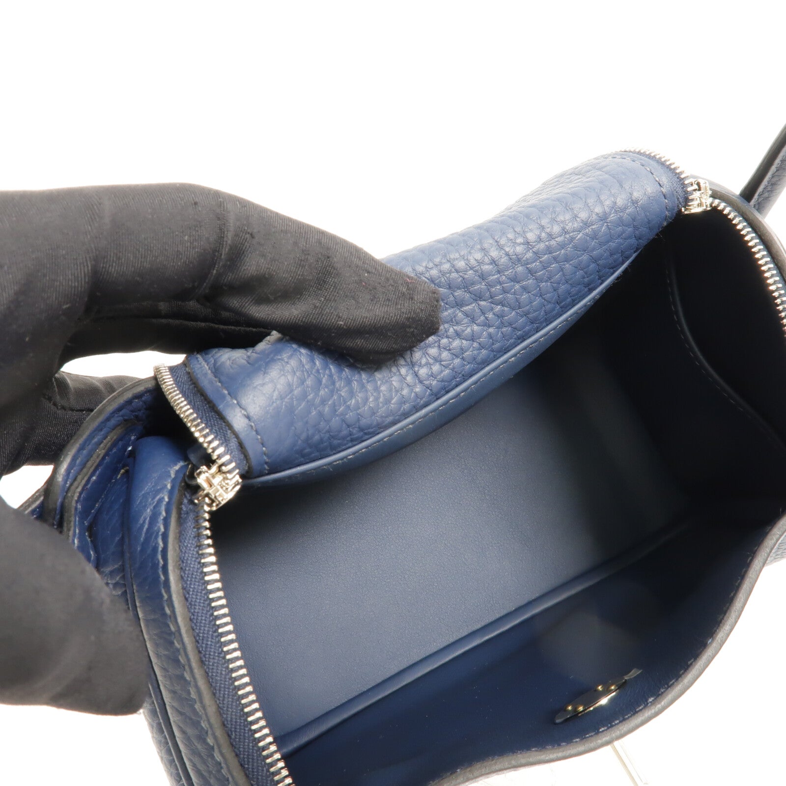 HERMES Clemence皮革Mini Lindy手挽肩背兩用袋Bleu De Prusse