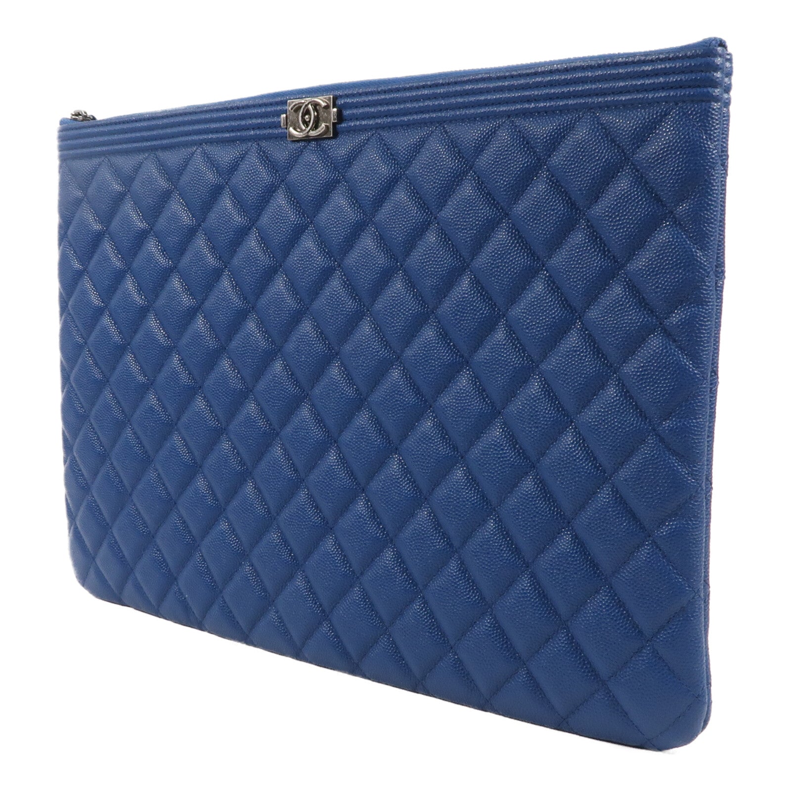 CHANEL 牛皮皮革Clutch銀扣手拿包