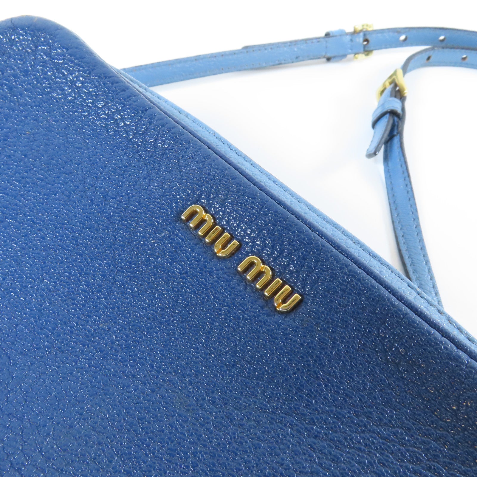Miu Miu 【激減優惠】牛皮皮革Shoulder Bag金扣肩背袋藍色