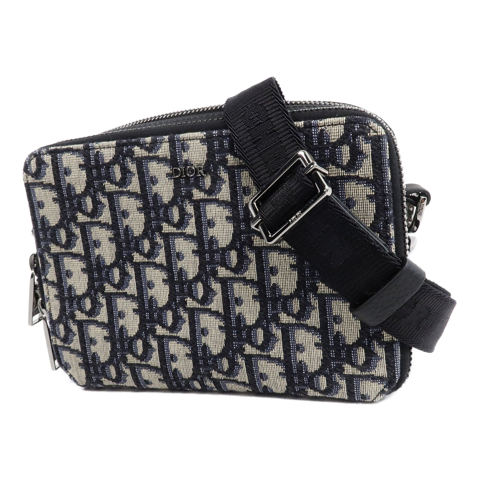 Dior 帆布Oblique Camera Bag銀扣肩背袋藍色